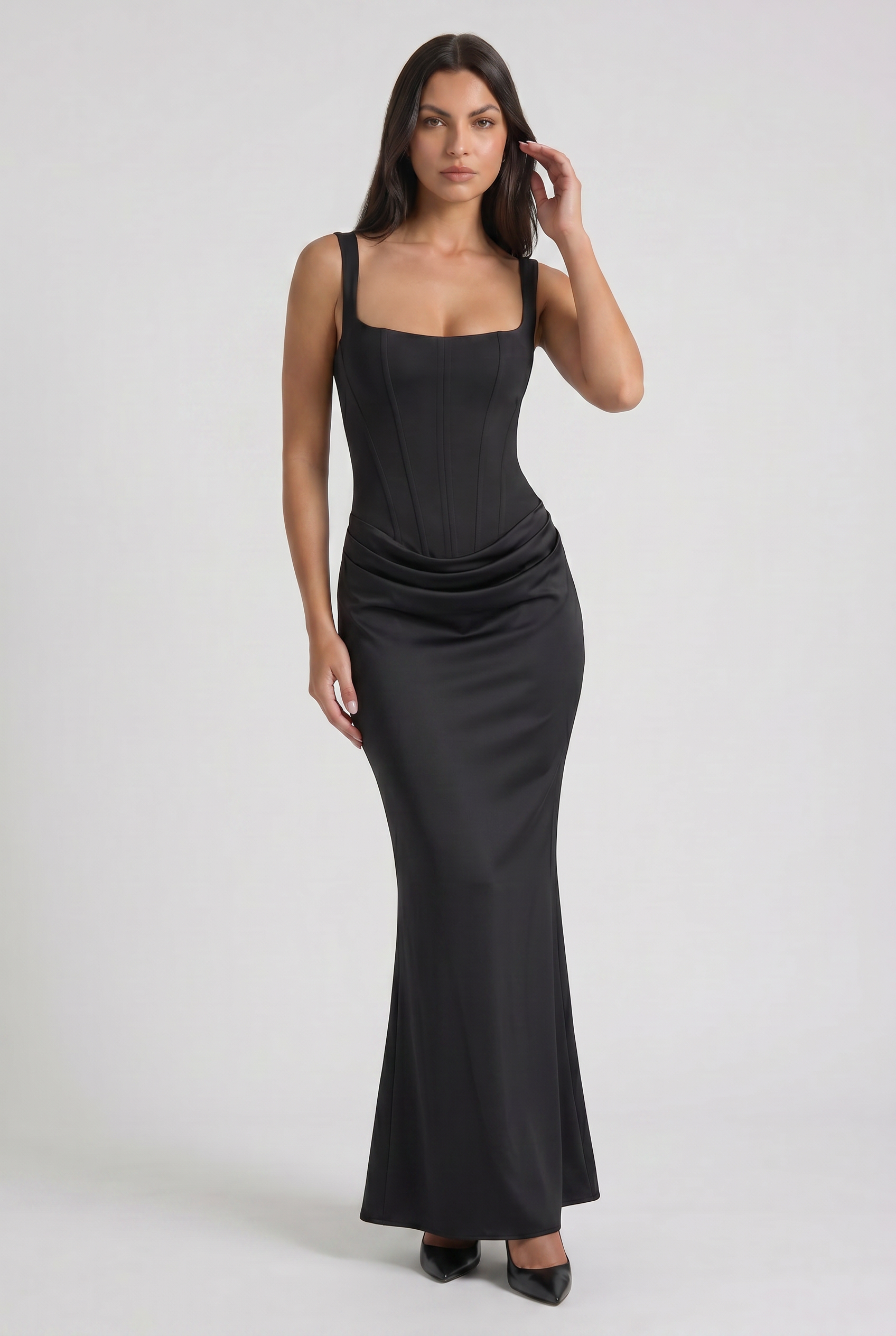 Abito maxi Éléonora satin cioccolato Bella di Roma – tono caldo avvolgente