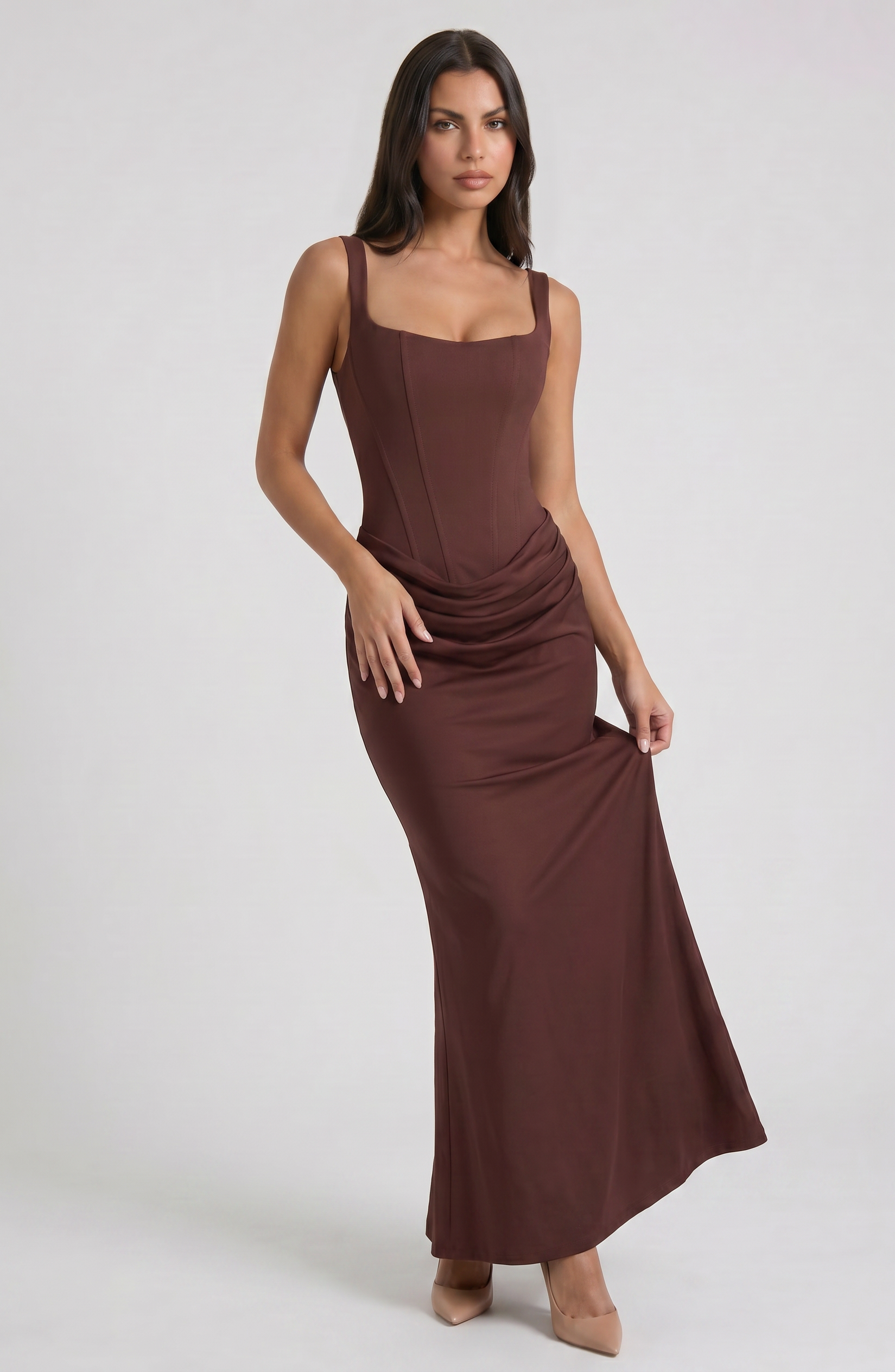 Abito maxi Éléonora satin bianco Bella di Roma – white maxi dress corsetto