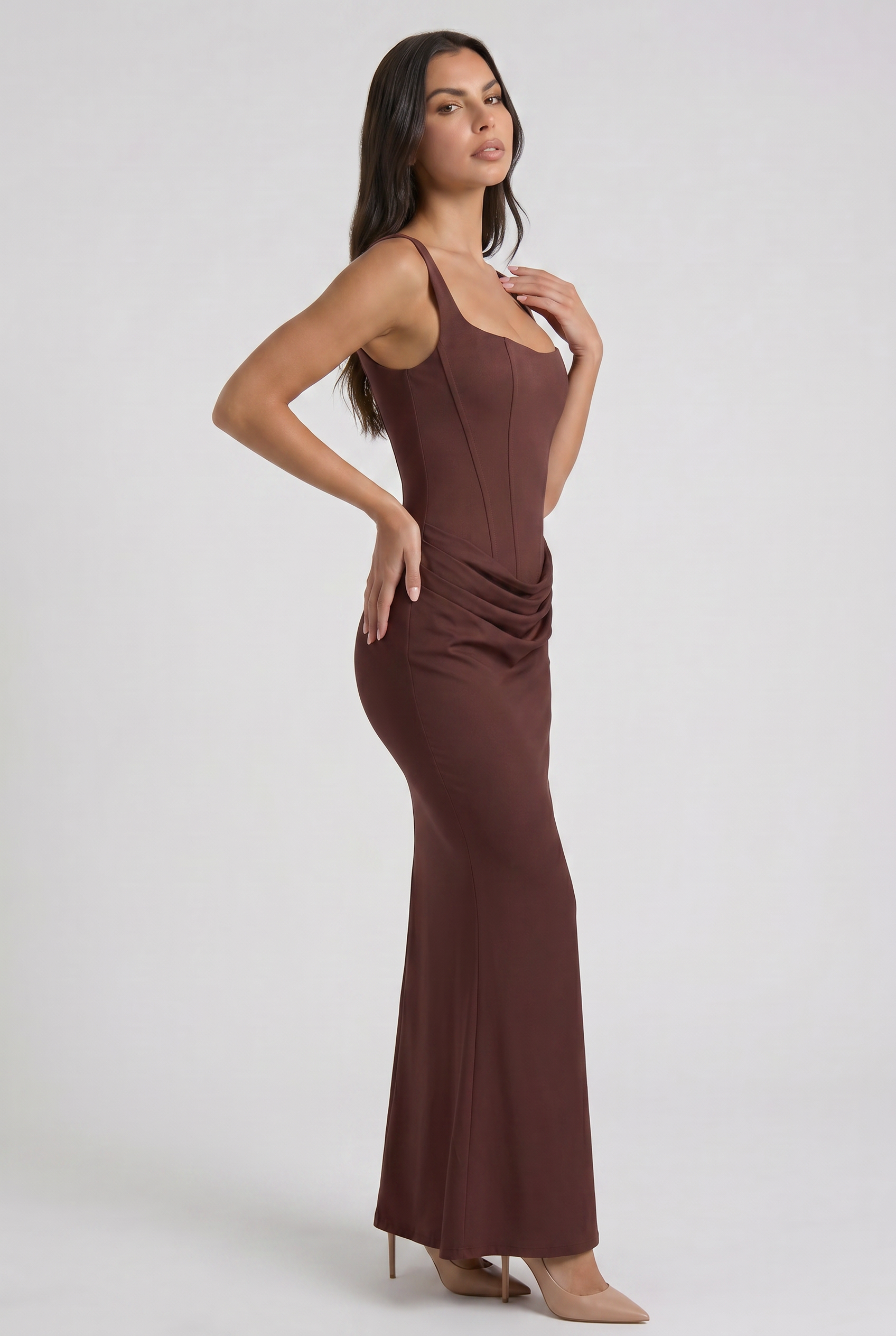 Abito maxi Éléonora satin bianco Bella di Roma – look matrimonio puro