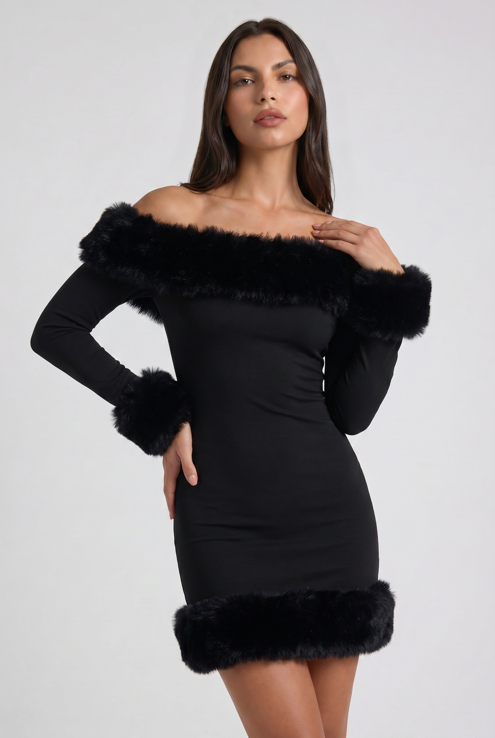 Abito Mini Bella Nero Pelliccia Bella di Roma – dettaglio pelliccia