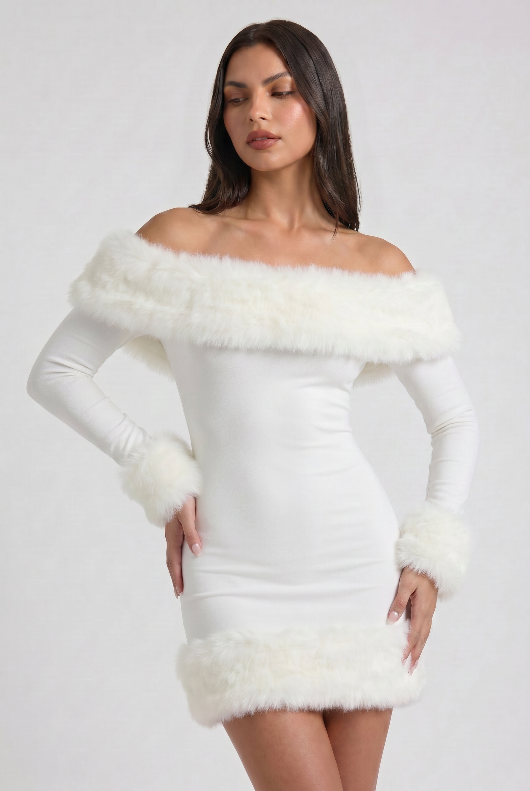Abito Mini Bella Bianco Pelliccia Bella di Roma – dettaglio pelliccia
