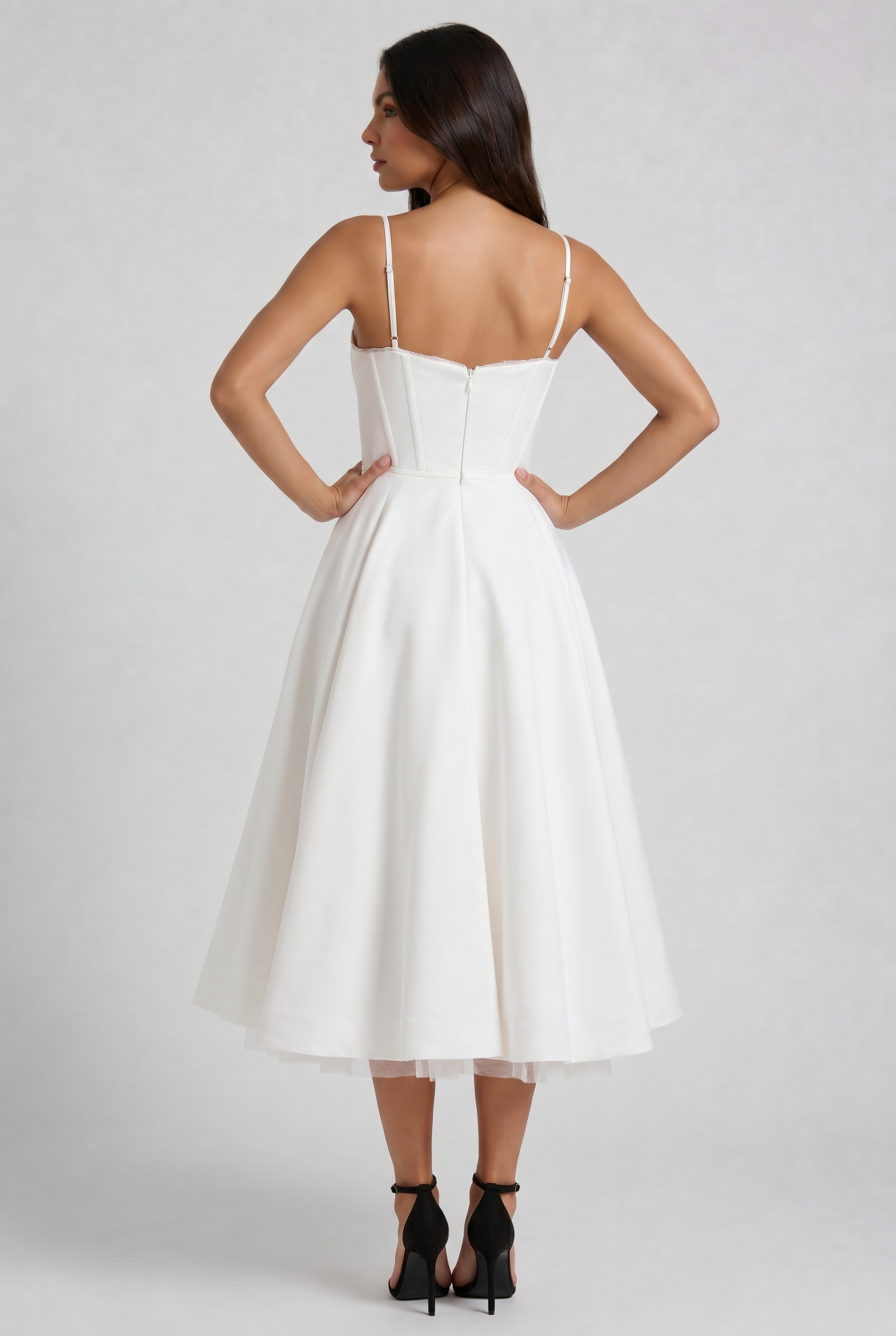 Abito Midi Selene Bianco Satin Bella di Roma – retro