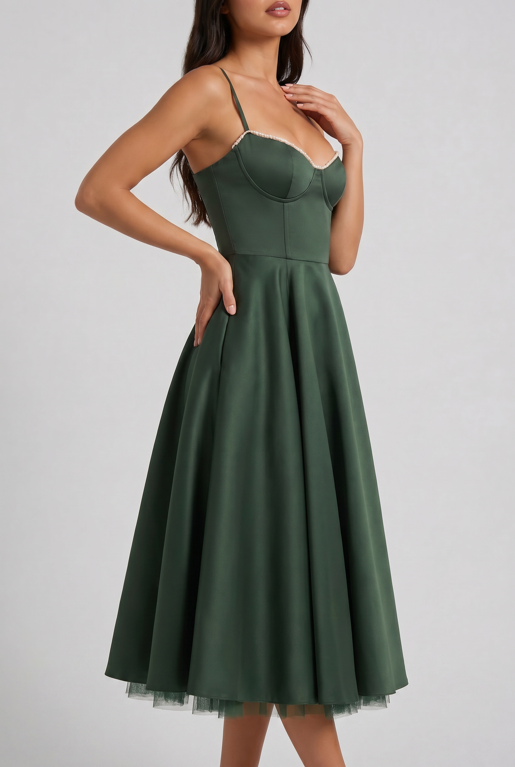 Abito Midi Selene Verde Bosco Satin Bella di Roma – retro