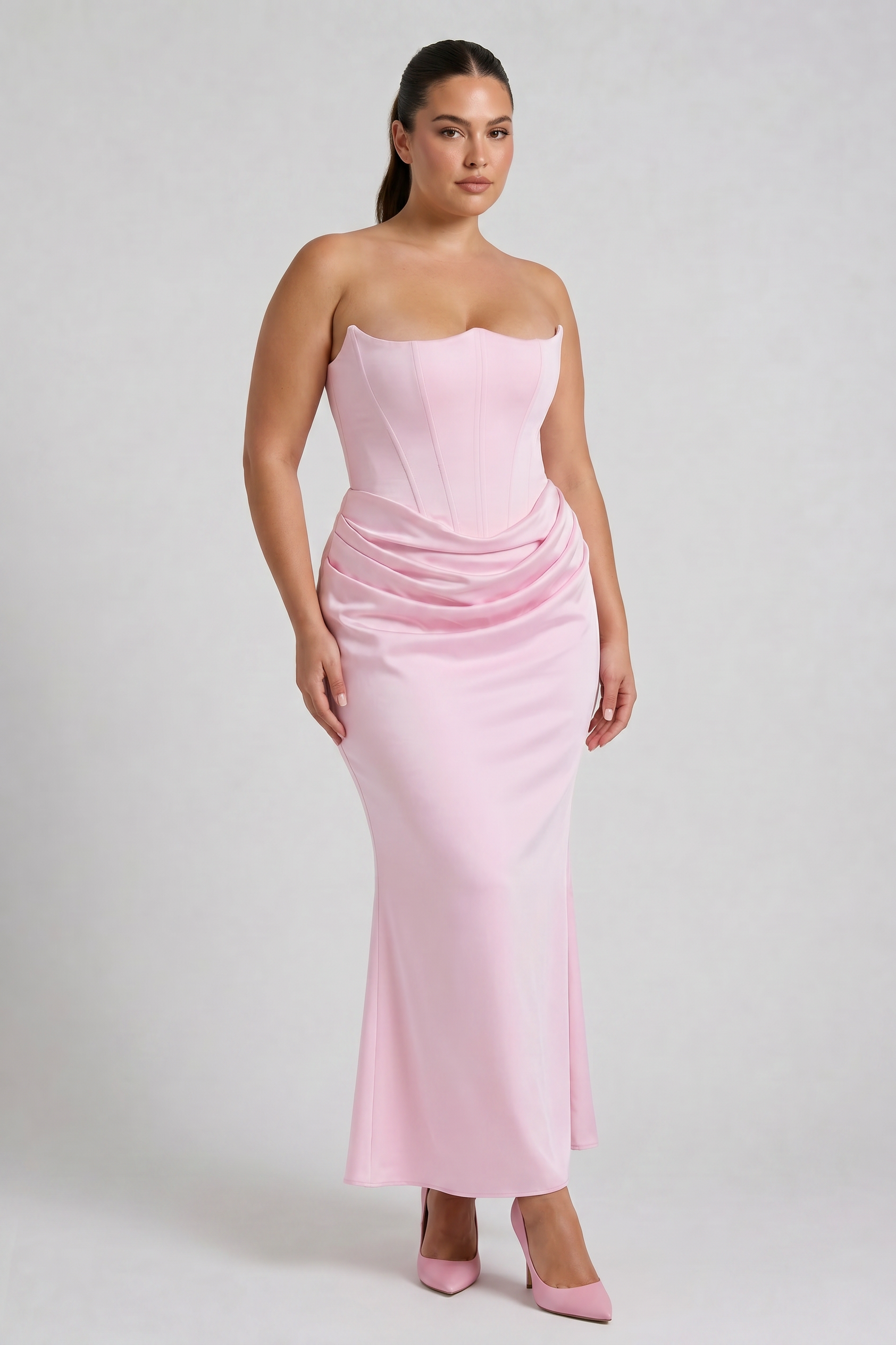 Abito maxi Tessa satin corsetto rosa Bella di Roma – look matrimonio