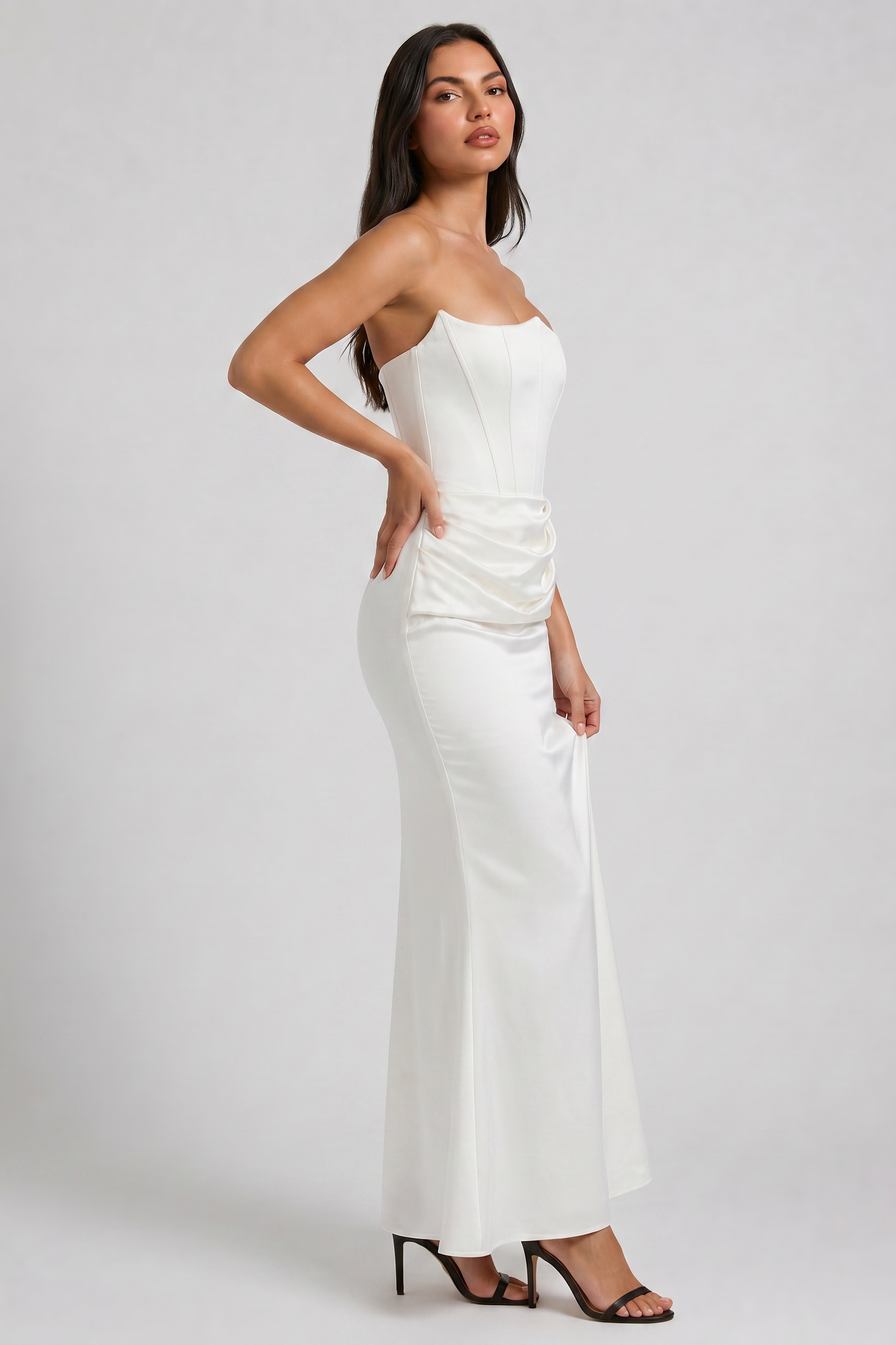 Abito maxi Tessa satin corsetto Bella di Roma – 5 colori taglie XS-XL