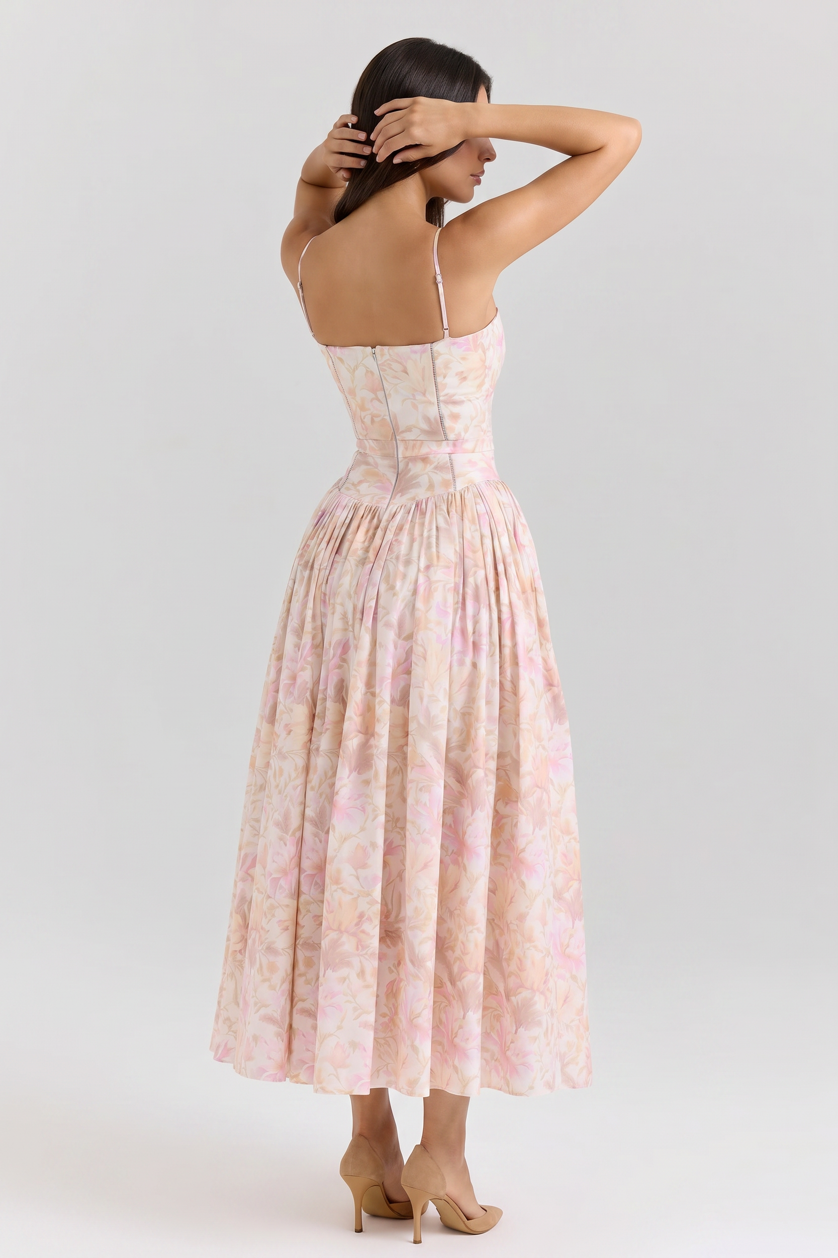 Abito maxi Imogen floreale bianco Bella di Roma – gonna plissettata