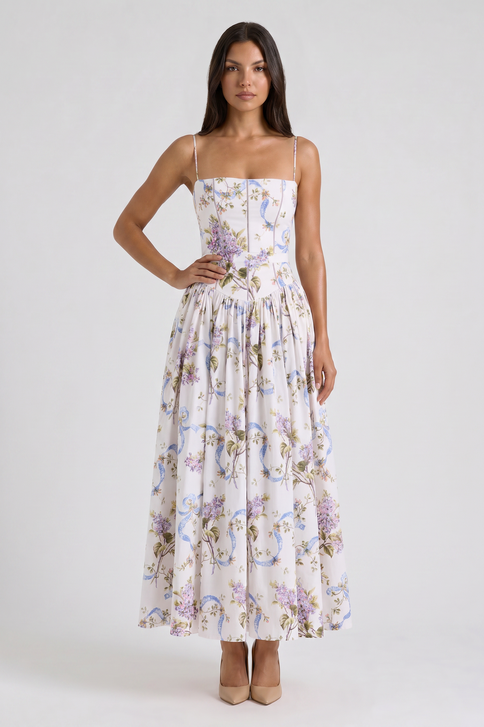 Abito maxi Imogen floreale rosa Bella di Roma – vista frontale