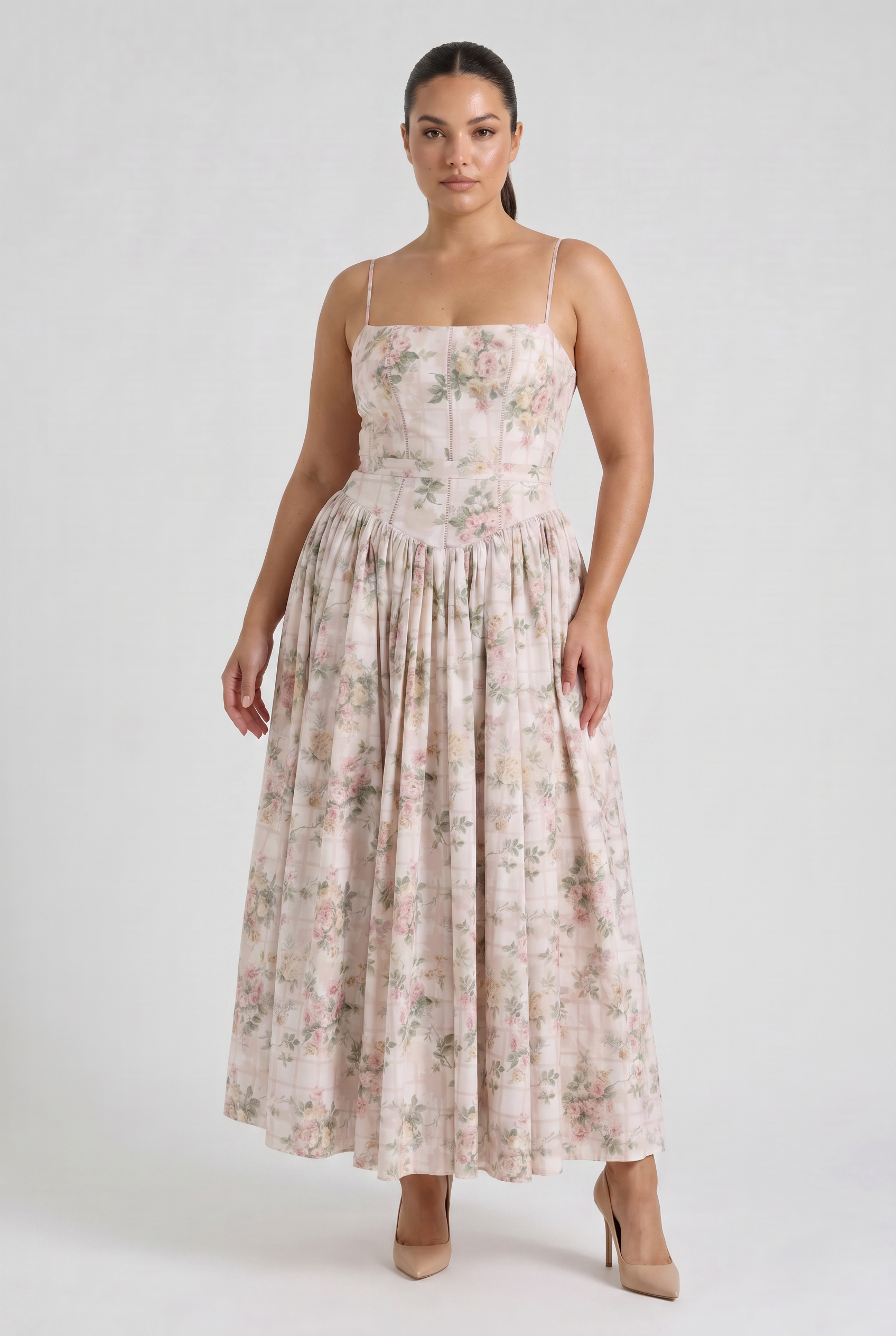 Abito maxi Imogen floreale viola Bella di Roma – gonna plissettata