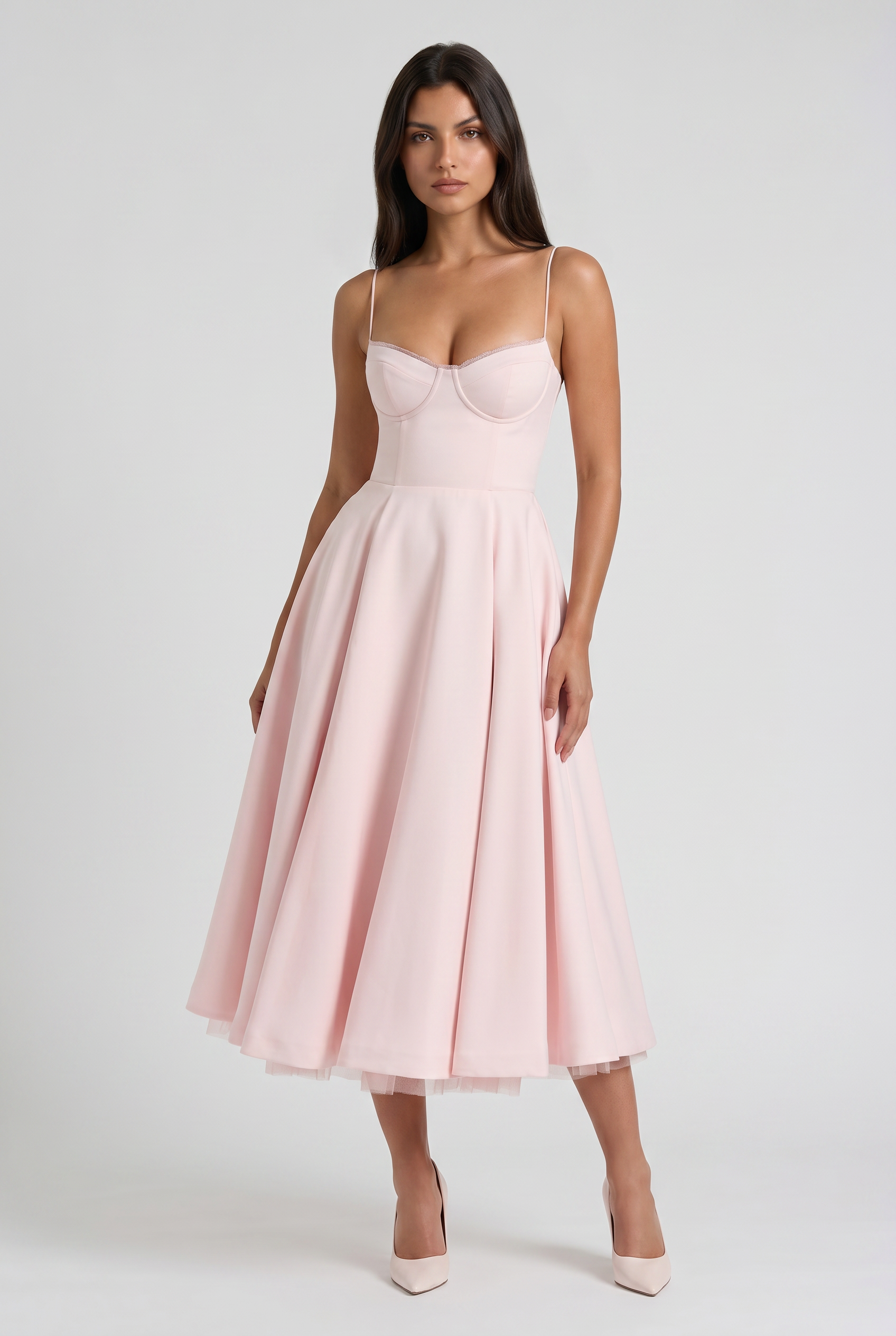 Abito Midi Selene Rosa Pallido Satin Bella di Roma – vista frontale