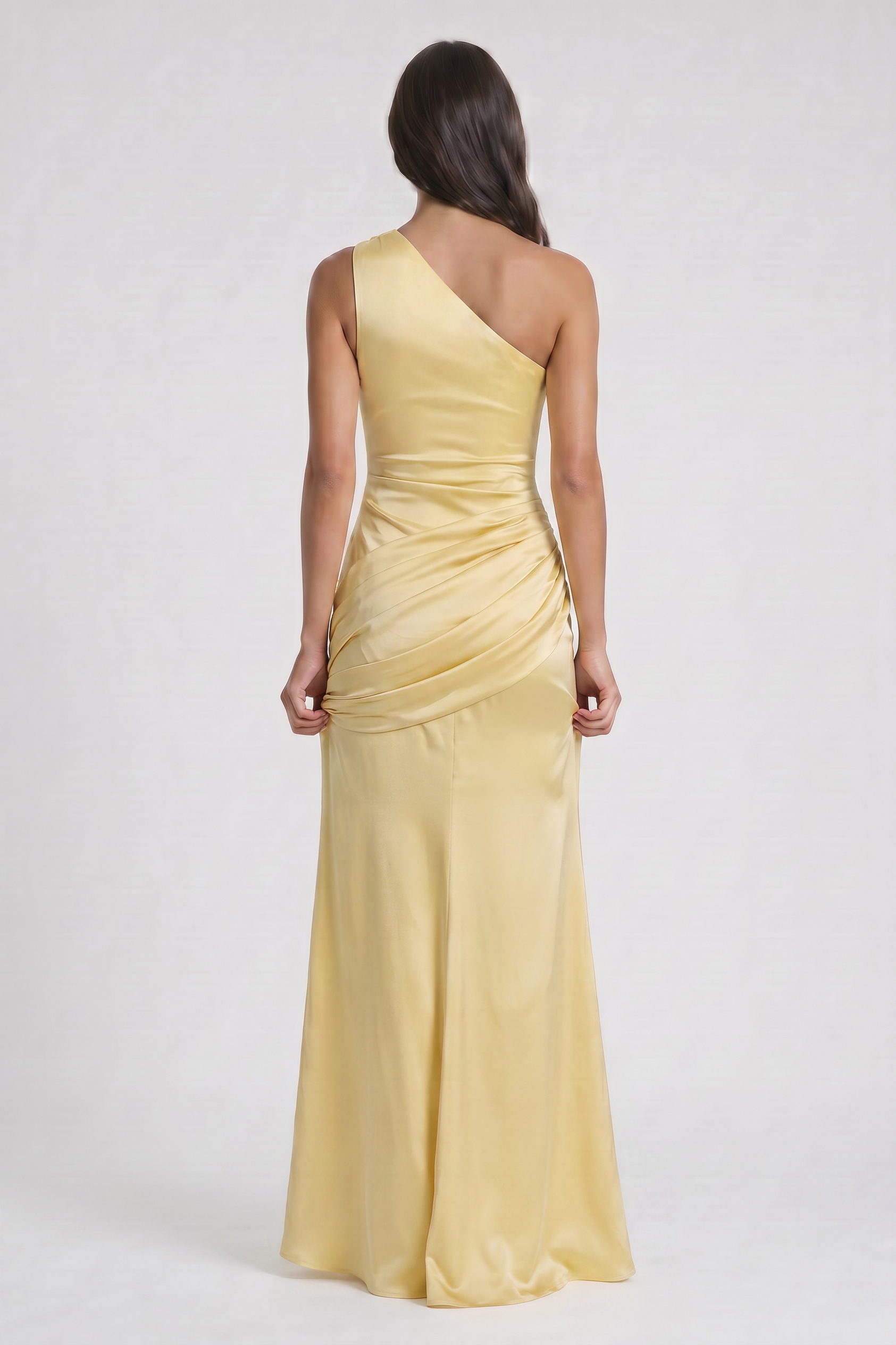 Abito maxi Abbey monospalla limone Bella di Roma – gonna satin