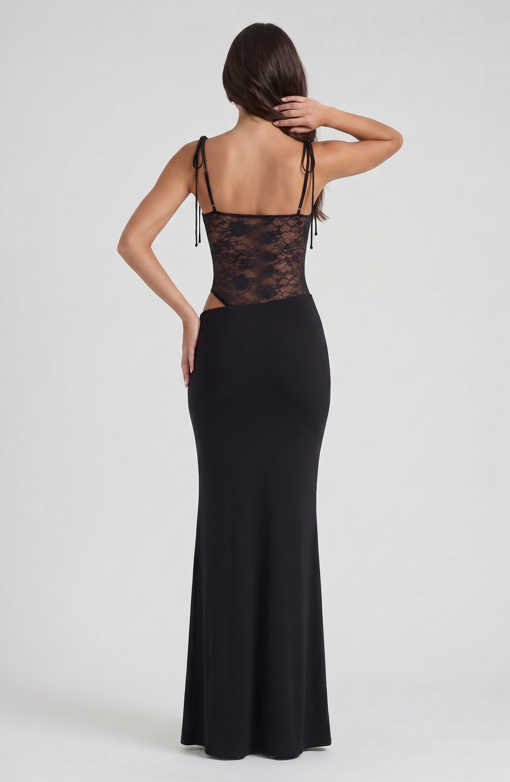 Abito maxi Valeria nero pizzo Bella di Roma – dettaglio pizzo nero