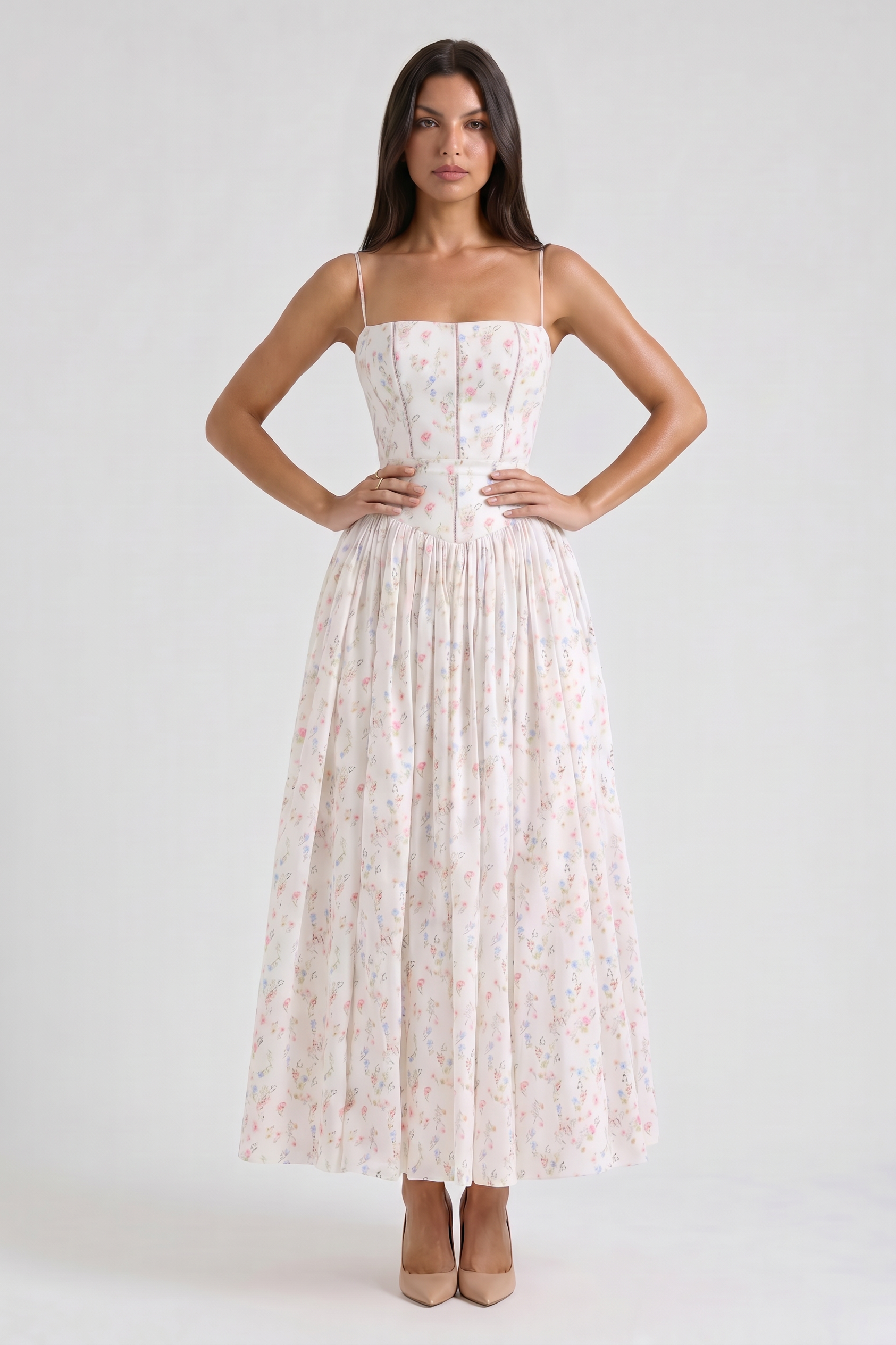 Abito maxi Imogen bianco Bella di Roma – silhouette femminile