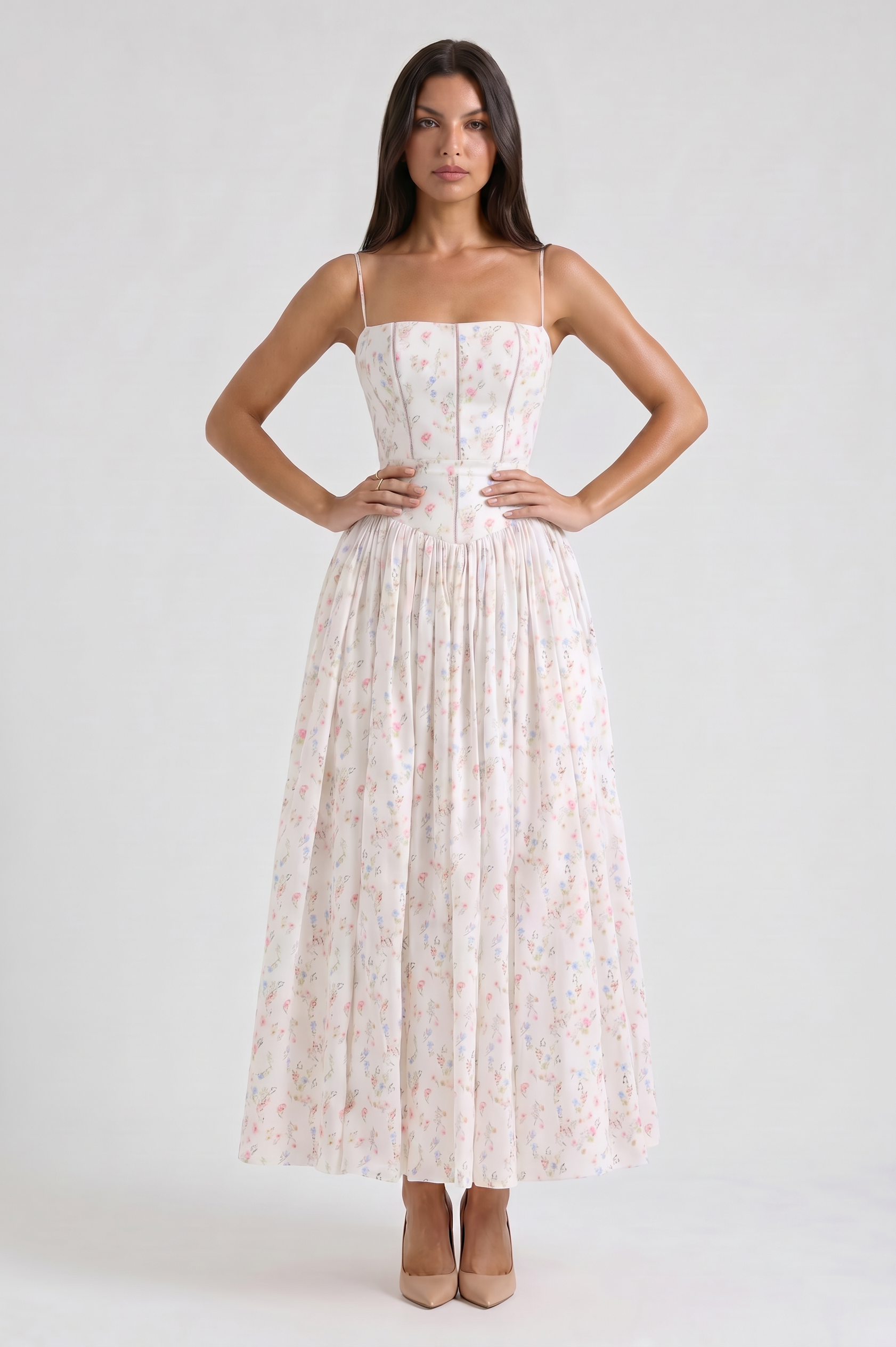 Abito maxi Imogen bianco Bella di Roma – silhouette femminile