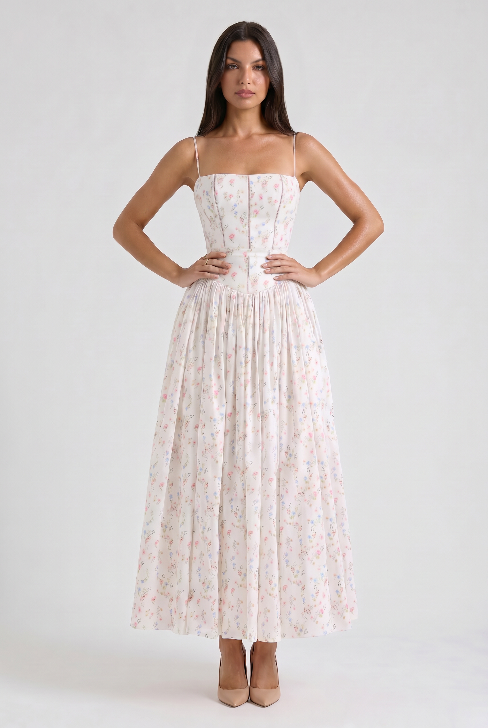 Abito maxi Imogen bianco Bella di Roma – silhouette femminile