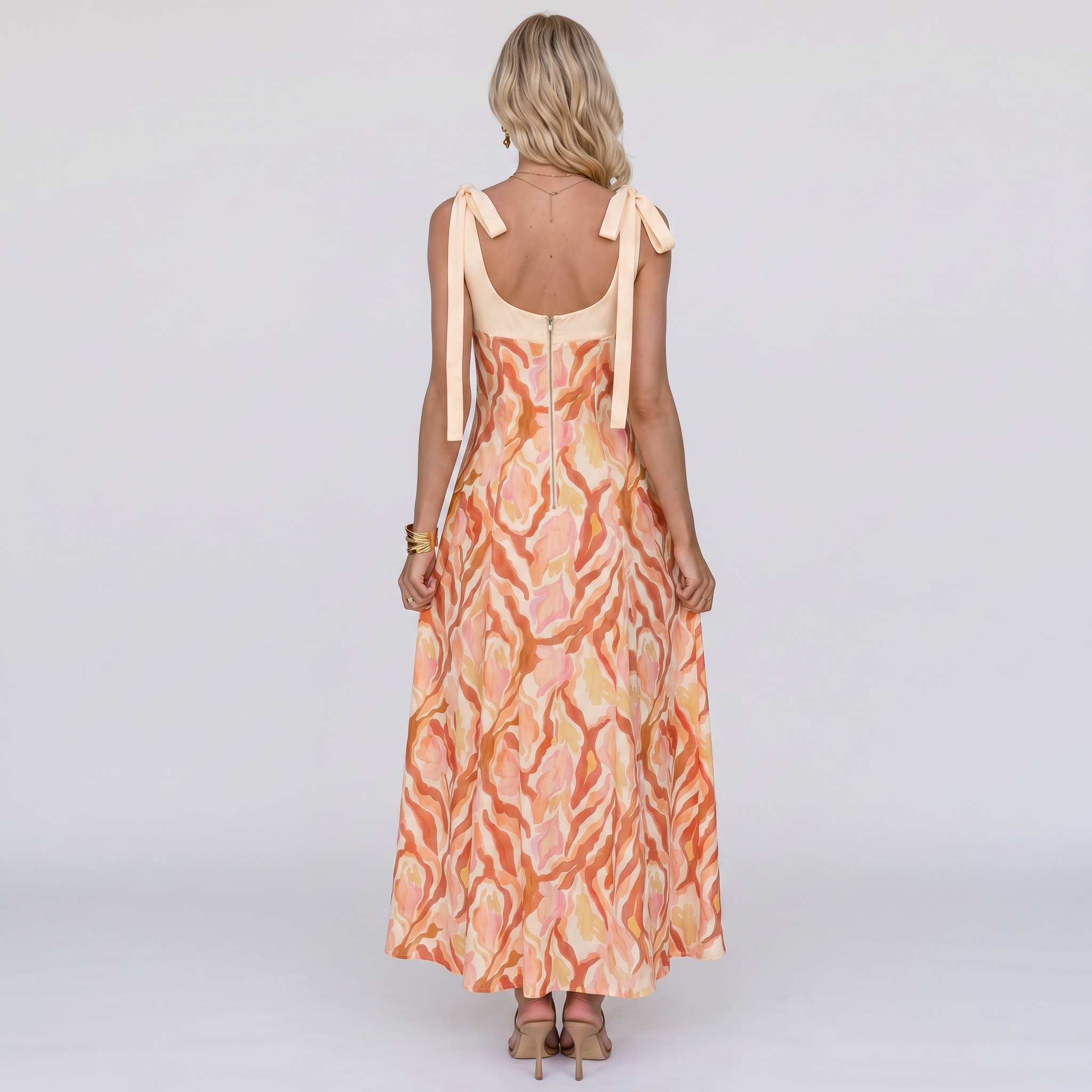 Abito floreale Beige Floreale romantico – vista posteriore | Bella di Roma