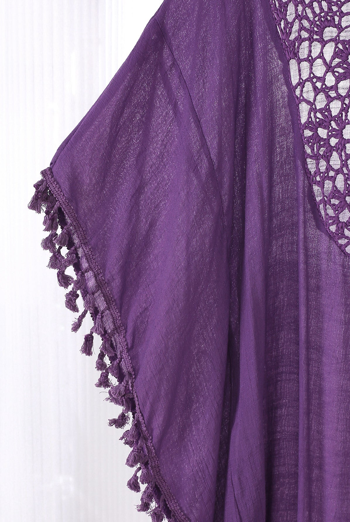 Kaftan maxi da spiaggia con ricami e frange - colore kaki | Bella di Roma