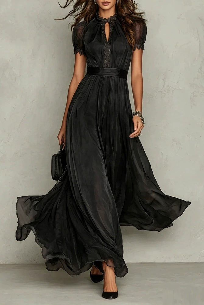 Abito Maxi Romantico Maniche Palloncino Nero | Bella di Roma