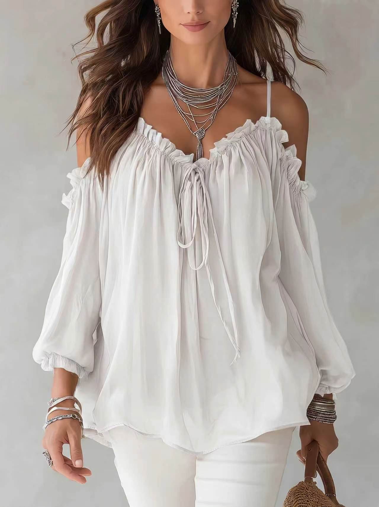 Blusa Off Shoulder Pizzo Bianca | Bella di Roma