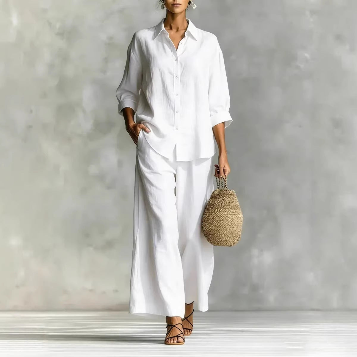 Completo Lino Camicia e Pantalone Palazzo Bianco | Bella di Roma