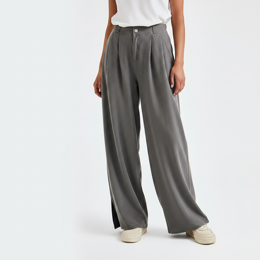 Pantaloni palazzo a vita alta grigi con gamba larga