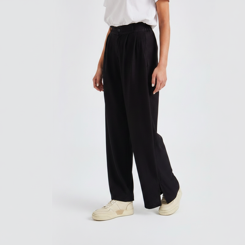Pantaloni palazzo a vita alta neri con gamba larga