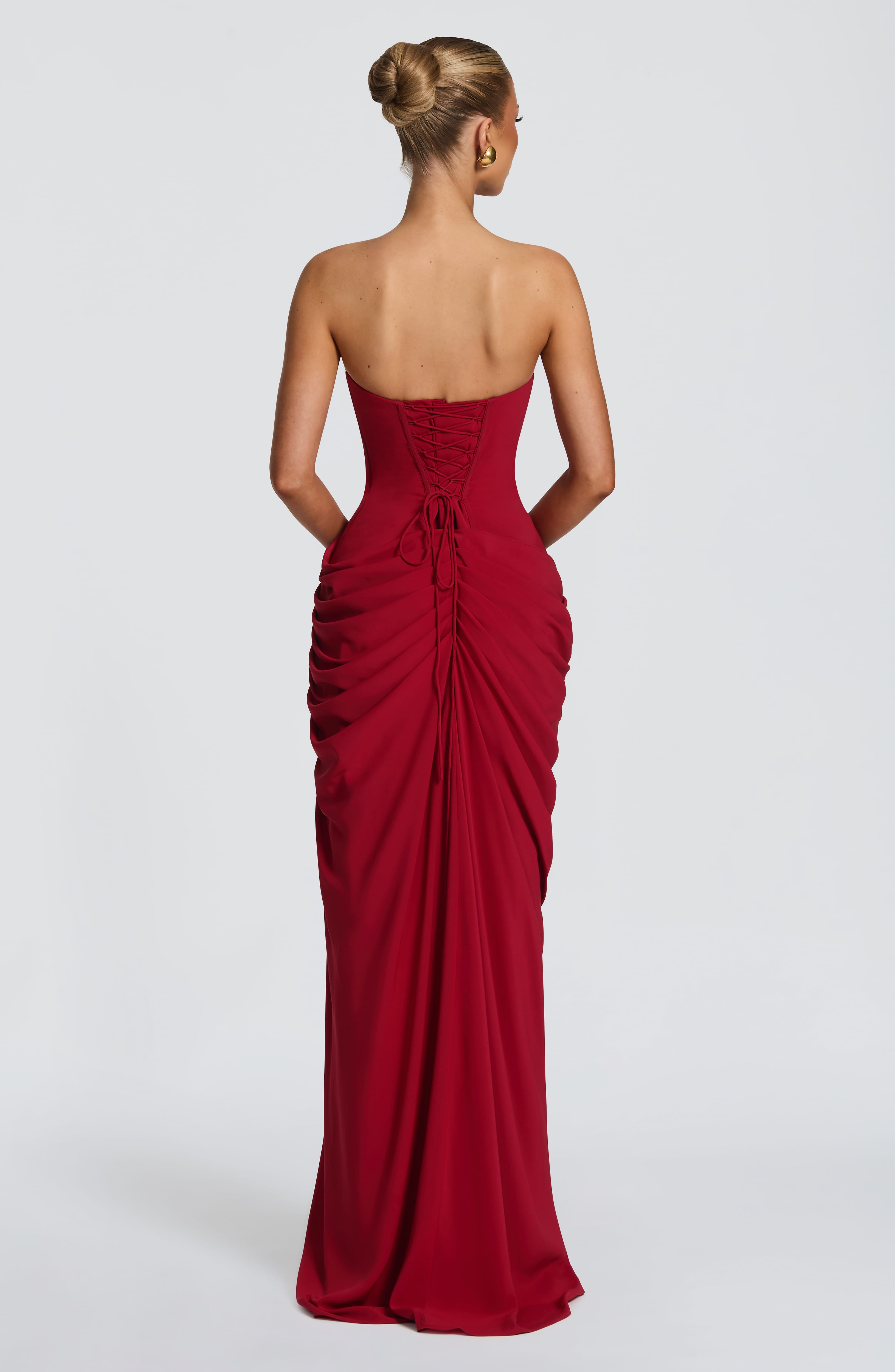 Abito maxi Lois corsetto rosso Bella di Roma – silhouette scultorea