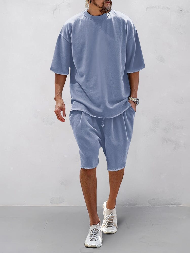Set sportivo uomo blu chiaro in cotone – t-shirt e shorts | Bella di Roma