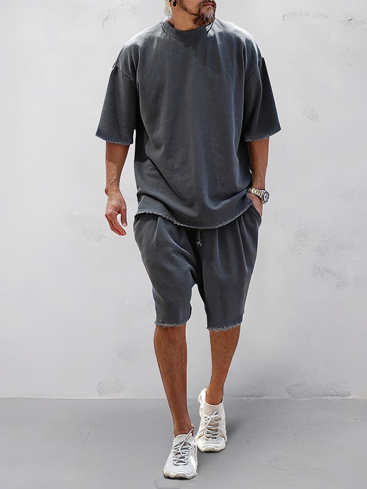 Set sportivo uomo grigio scuro in cotone – t-shirt e shorts | Bella di Roma