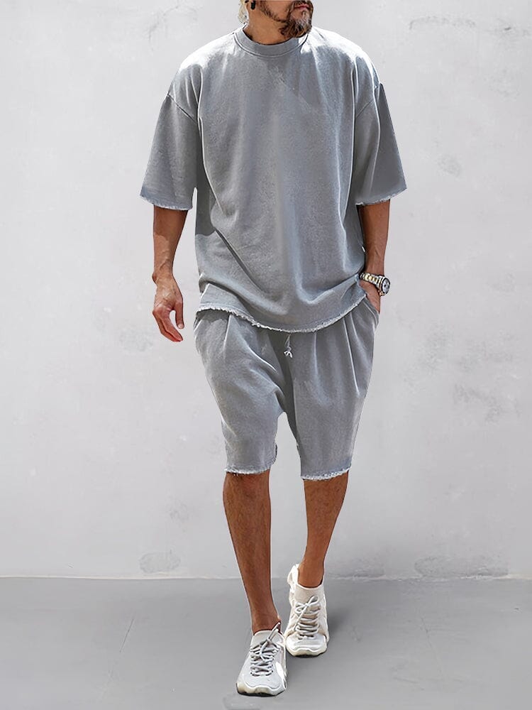 Set sportivo uomo grigio chiaro in cotone – t-shirt e shorts | Bella di Roma
