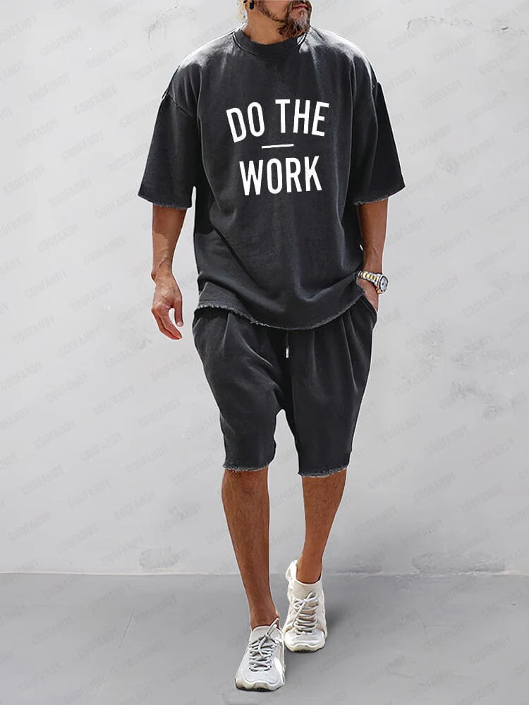 Set sportivo uomo con stampa nera in cotone – t-shirt e shorts | Bella di Roma