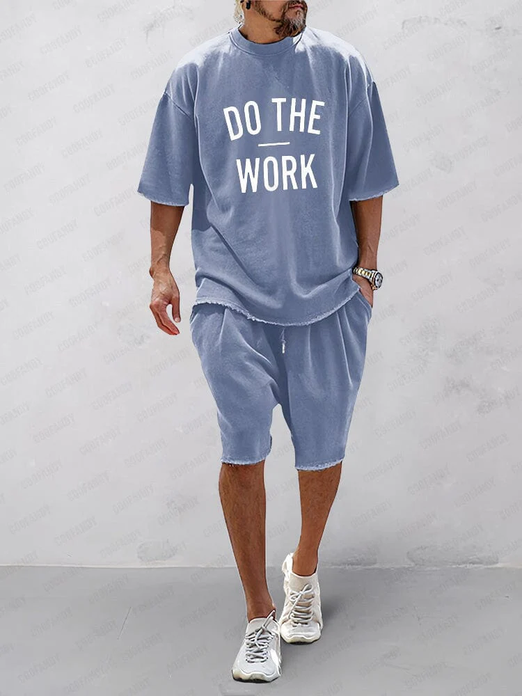 Set sportivo uomo con stampa blu in cotone – t-shirt e shorts | Bella di Roma