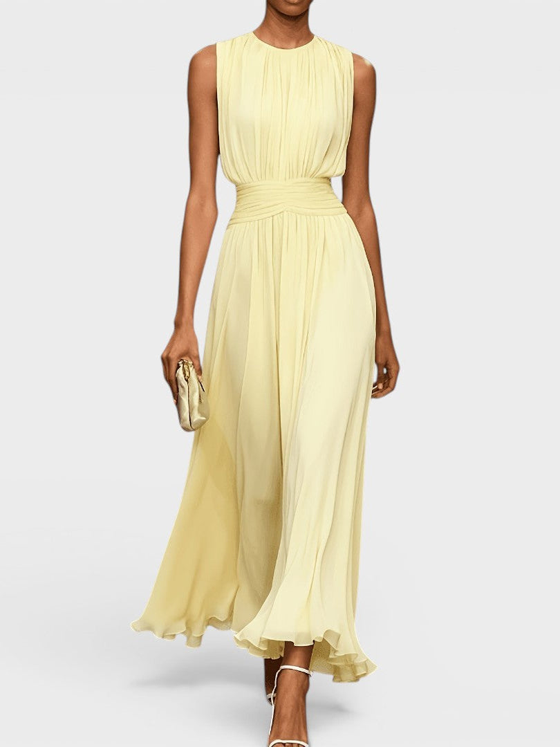 Abito midi Charlotte in chiffon giallo | Bella di Roma