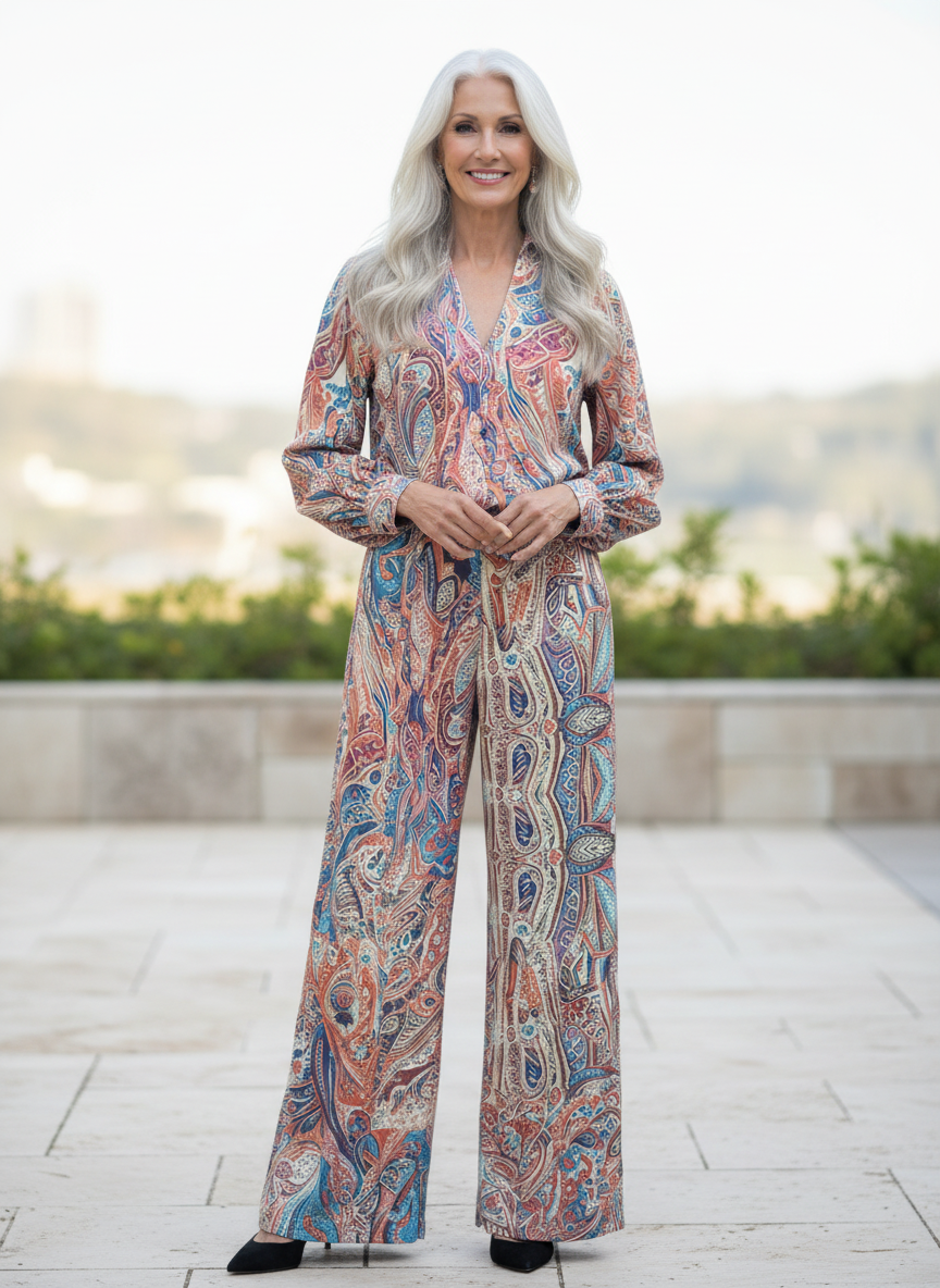 Completo paisley lilla, vista intera del modello