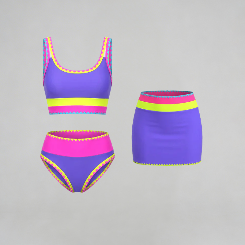 Costume da bagno tre pezzi viola – i tre capi coordinati | Bella di Roma