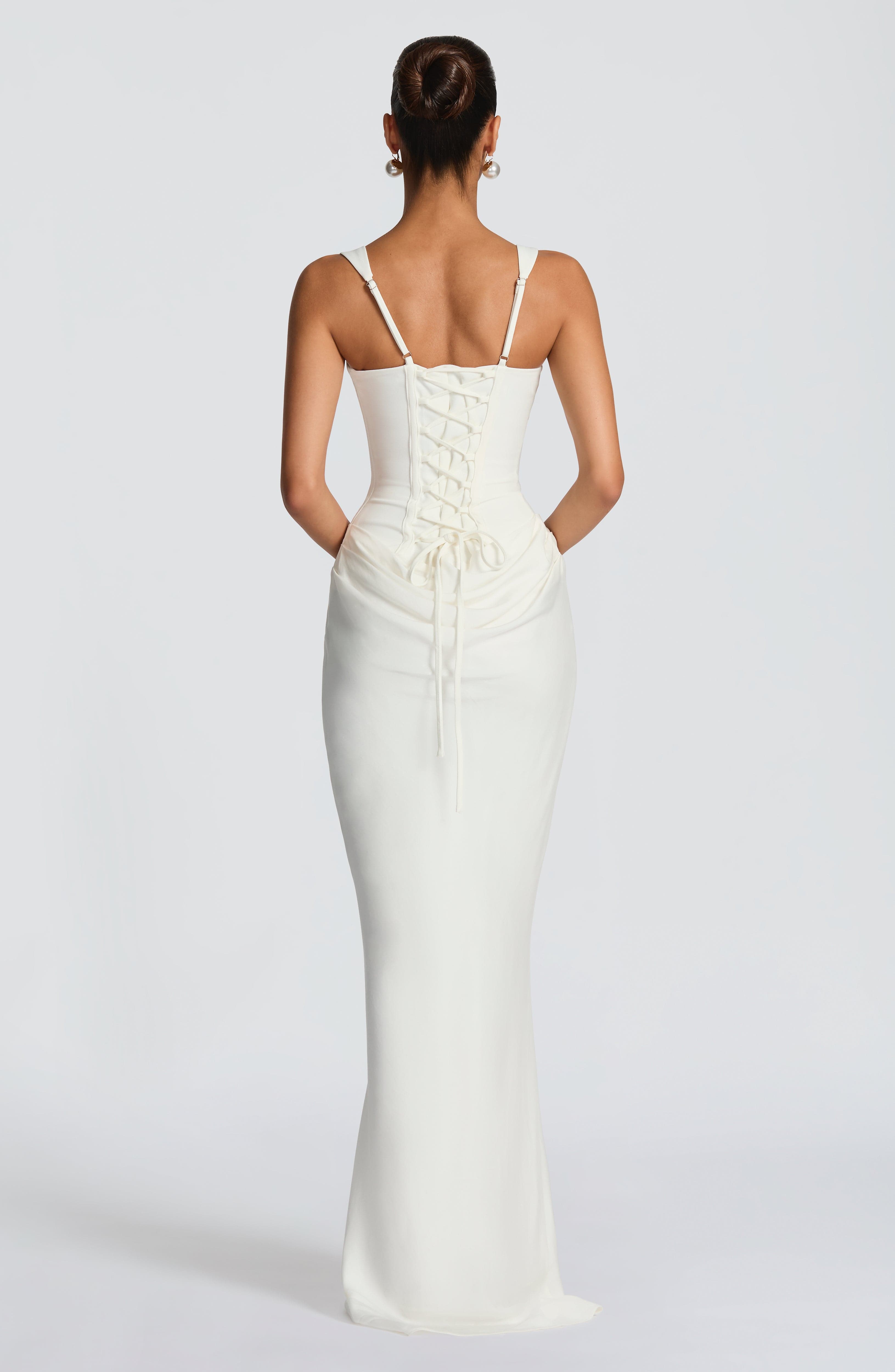 Vestito maxi bodycon Indy avorio Bella di Roma – collo quadrato
