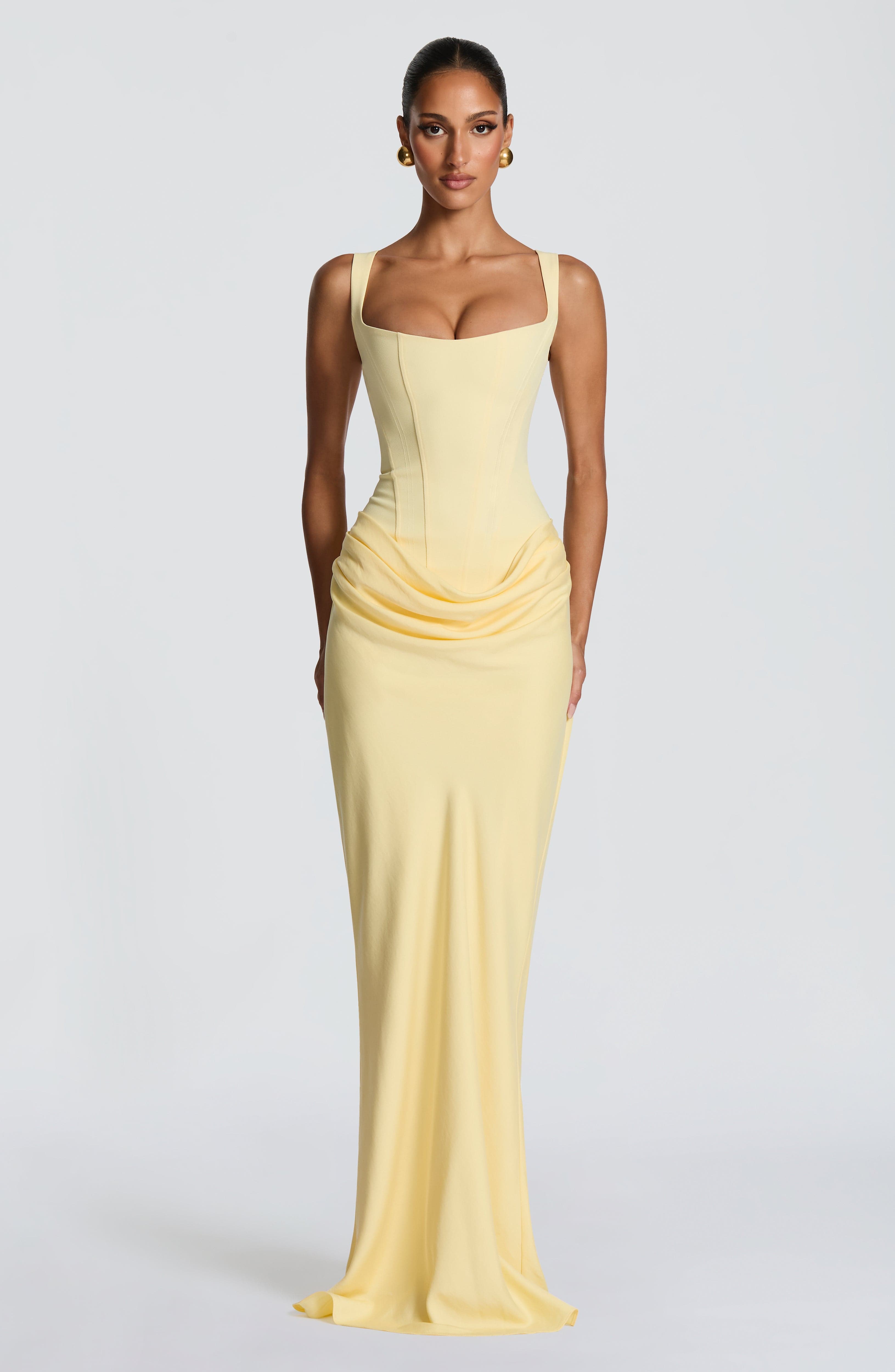 Vestito maxi bodycon Indy limone Bella di Roma – vista frontale