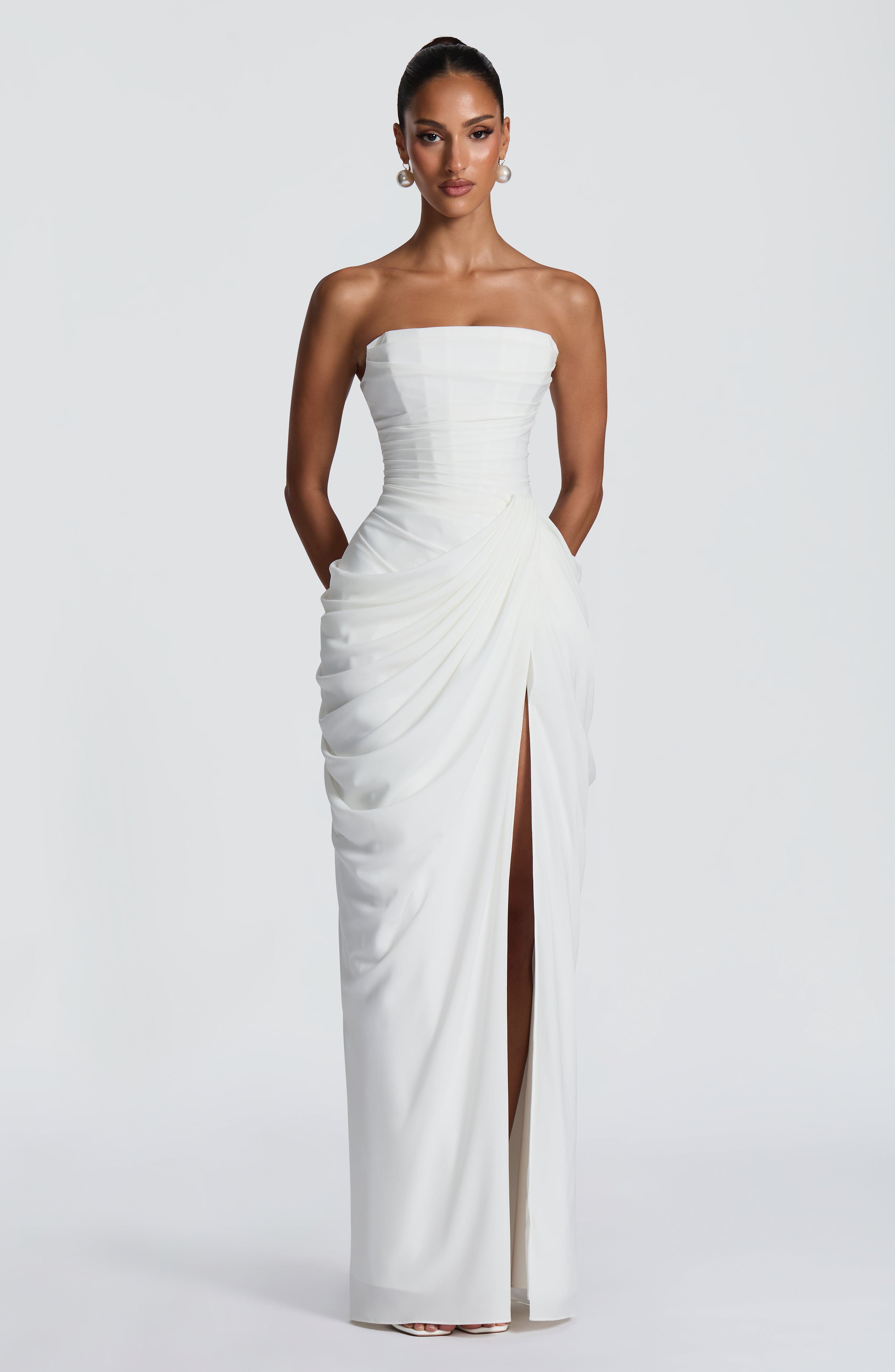Abito maxi Lois corsetto avorio Bella di Roma – vista laterale