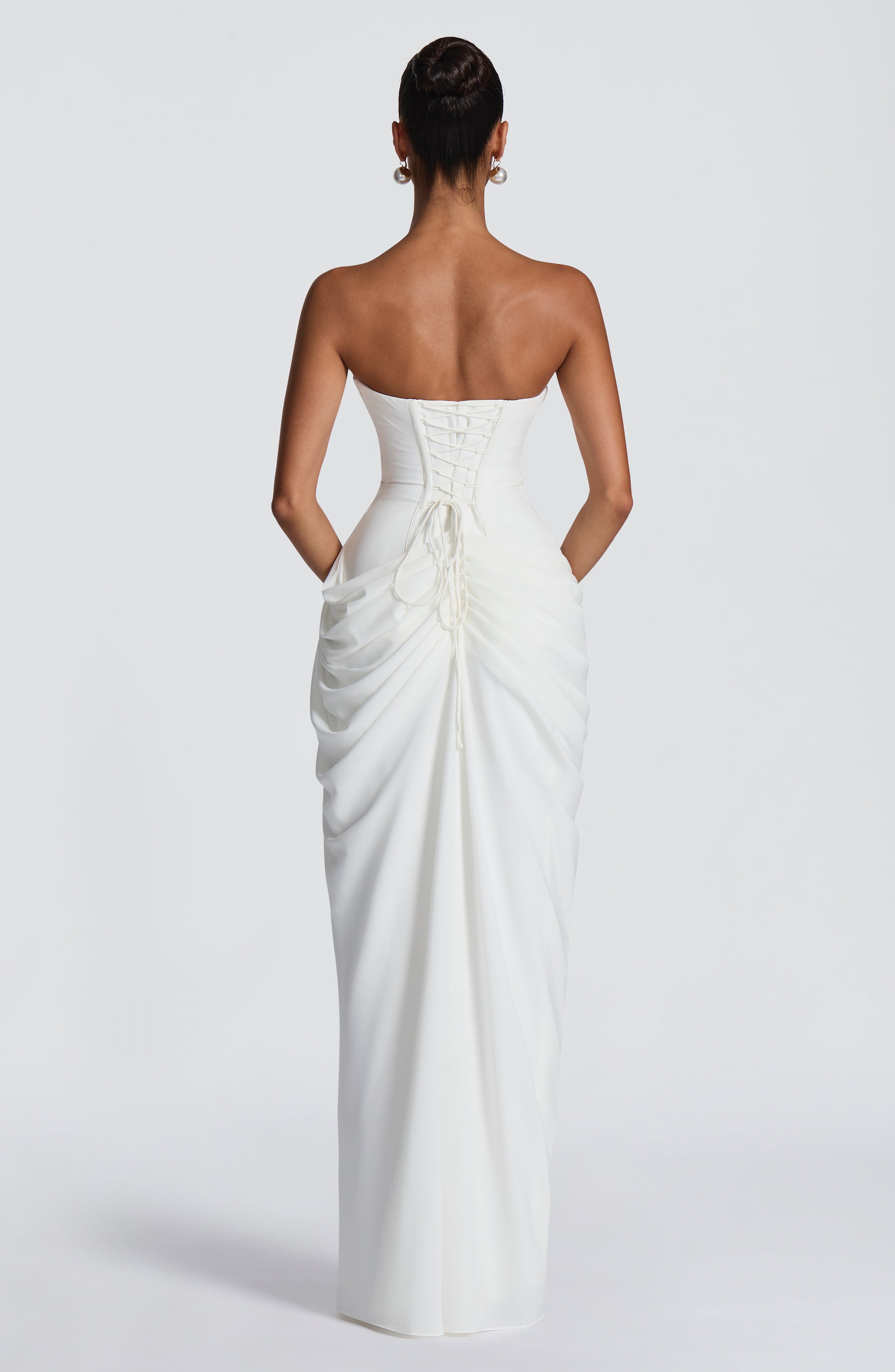Abito maxi Lois corsetto avorio Bella di Roma – spacco alto