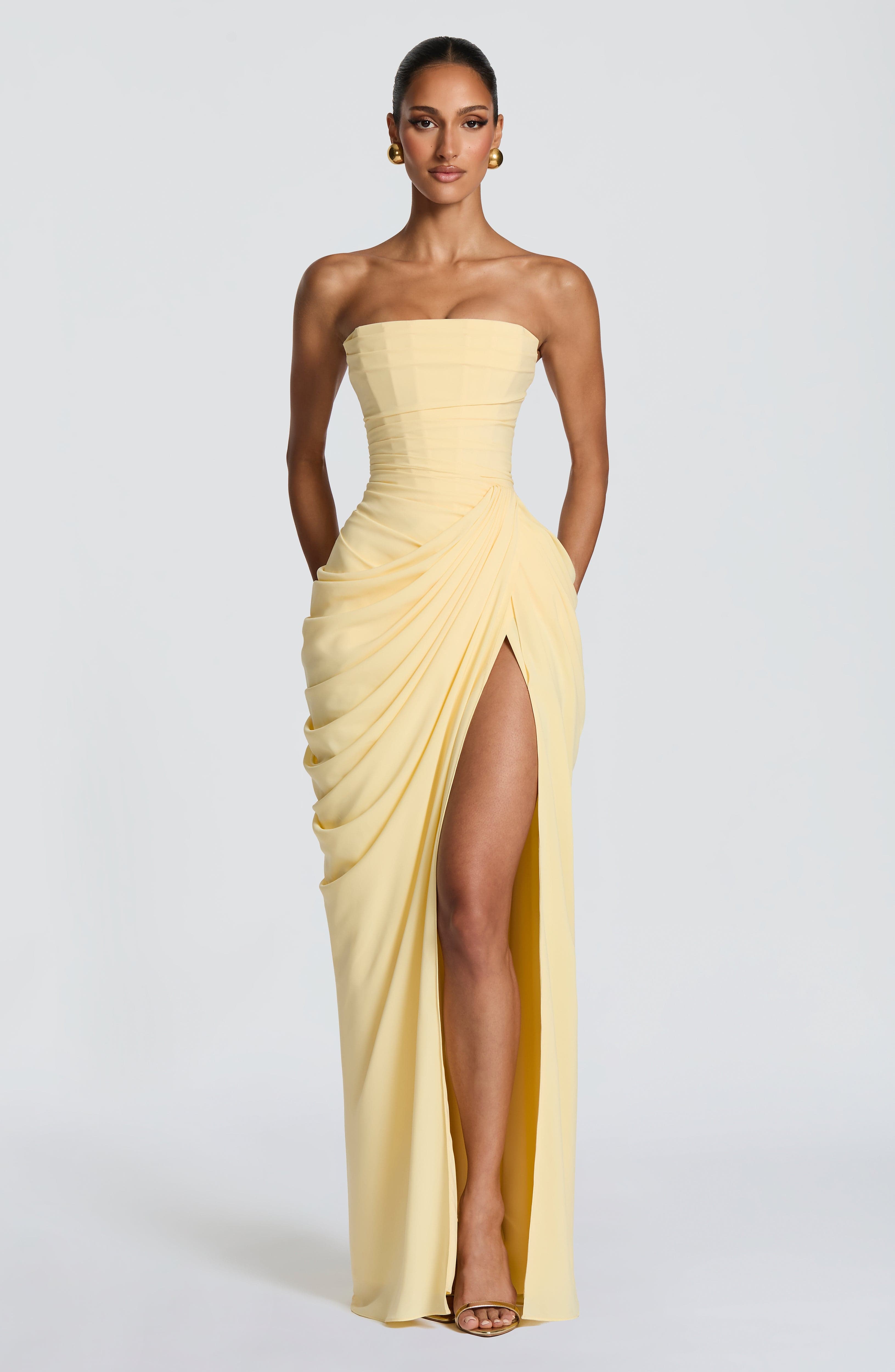 Abito maxi Lois corsetto limone Bella di Roma – vista frontale