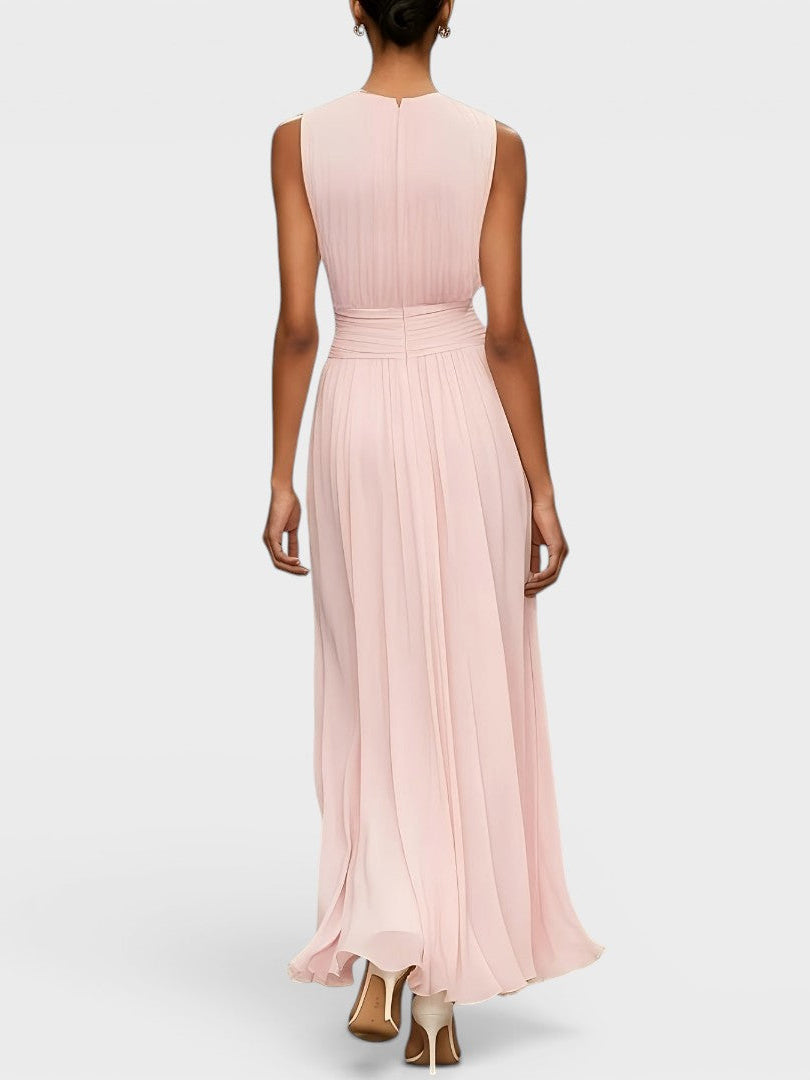 Abito midi Charlotte in chiffon rosa - vista posteriore | Bella di Roma