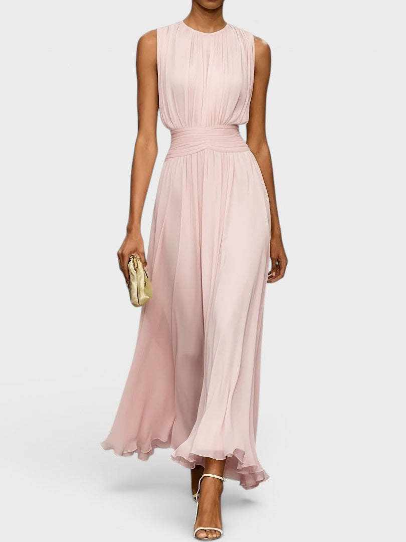 Abito midi Charlotte in chiffon rosa - vista frontale | Bella di Roma