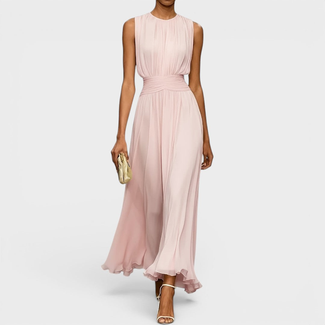 Abito midi Charlotte in chiffon rosa - vista frontale | Bella di Roma