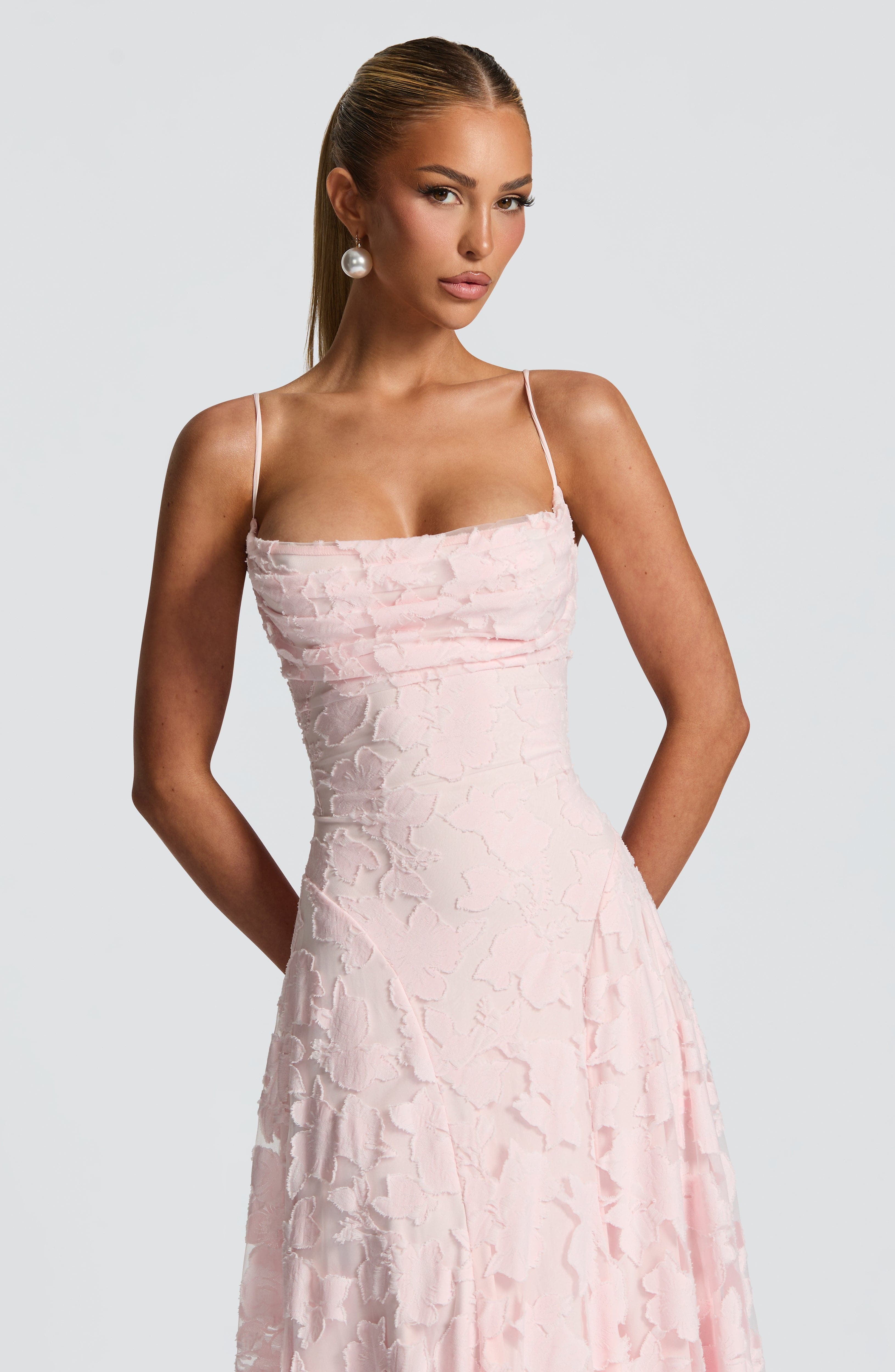 Abito maxi Elise Gingham rosa Bella di Roma – vista laterale