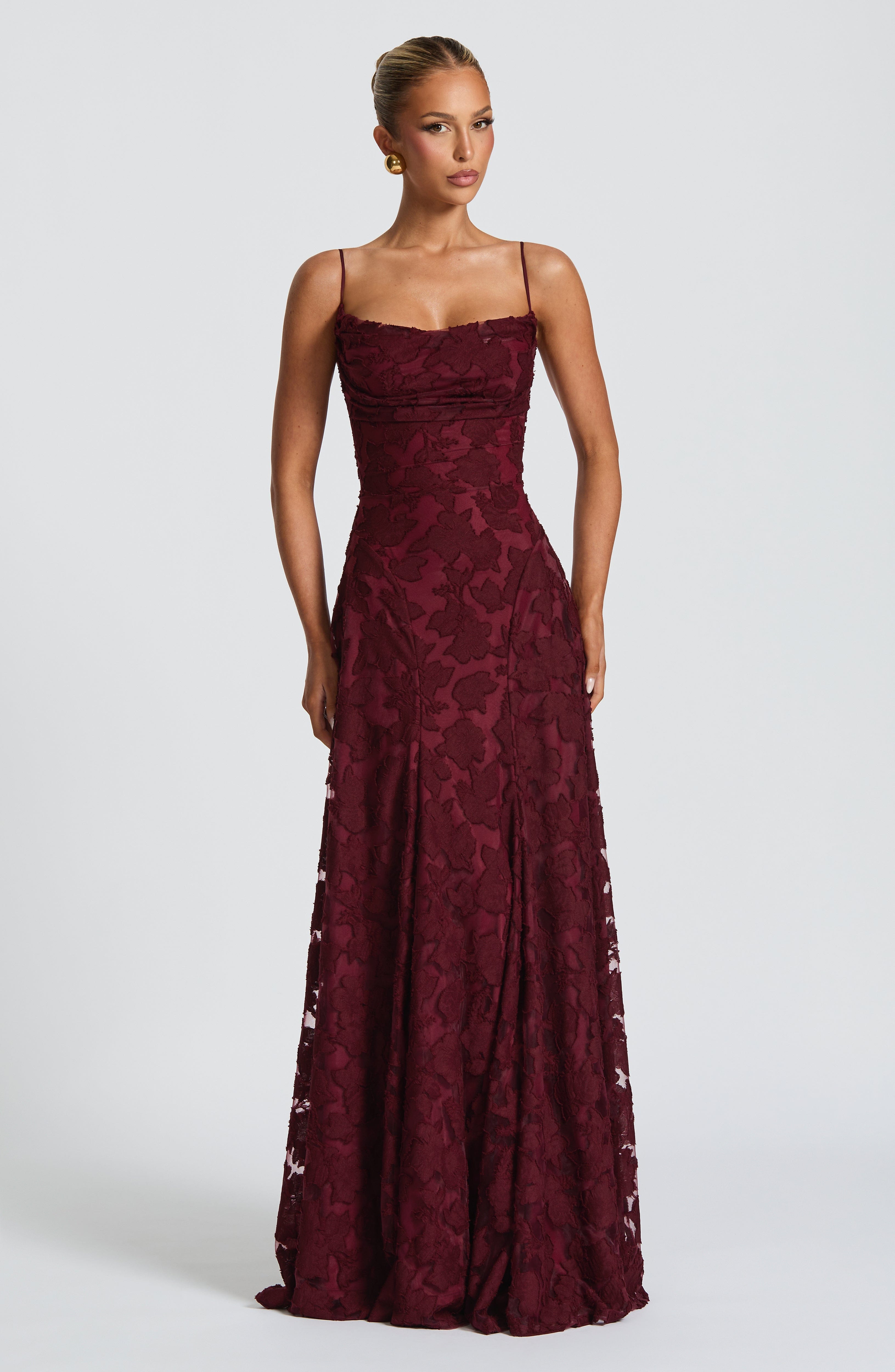 Abito maxi Elise Gingham rosso ciliegia Bella di Roma – schiena a lacci