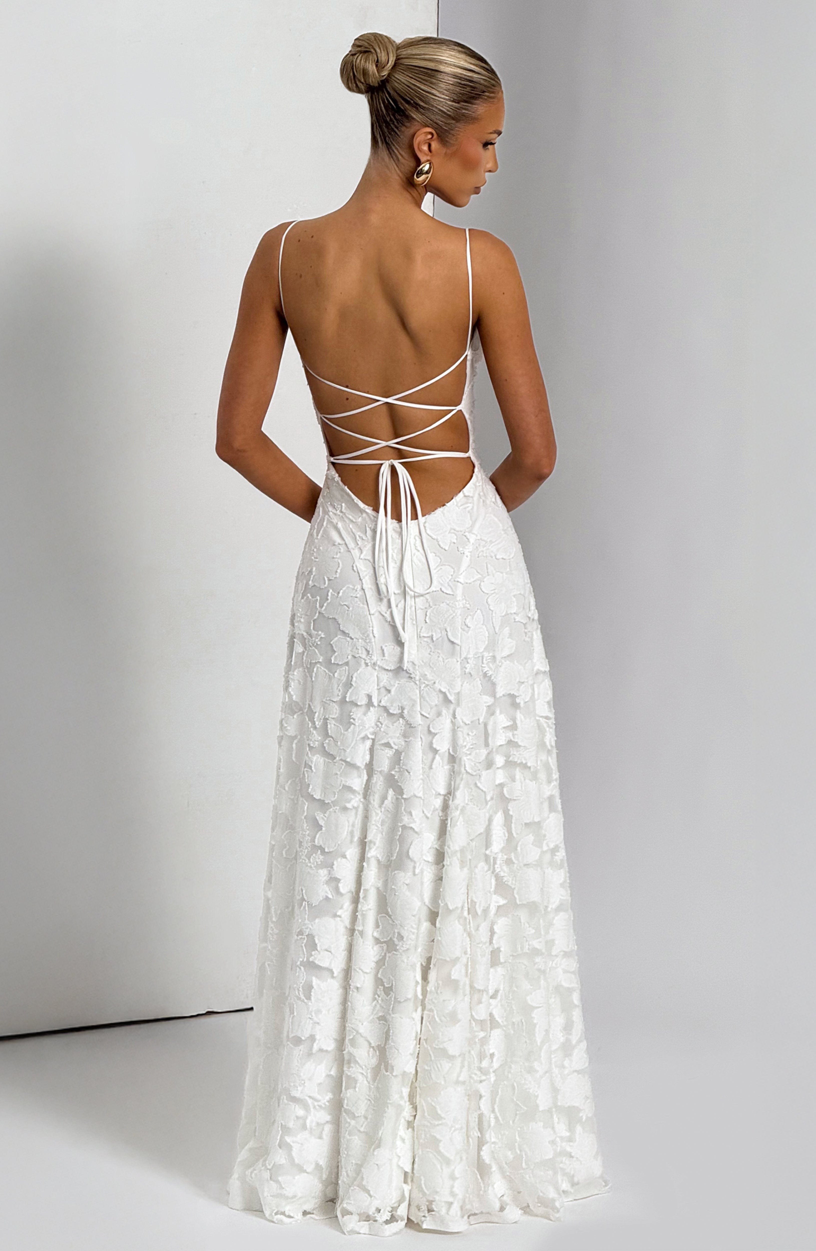 Abito maxi Elise Gingham avorio Bella di Roma – dettaglio corpetto