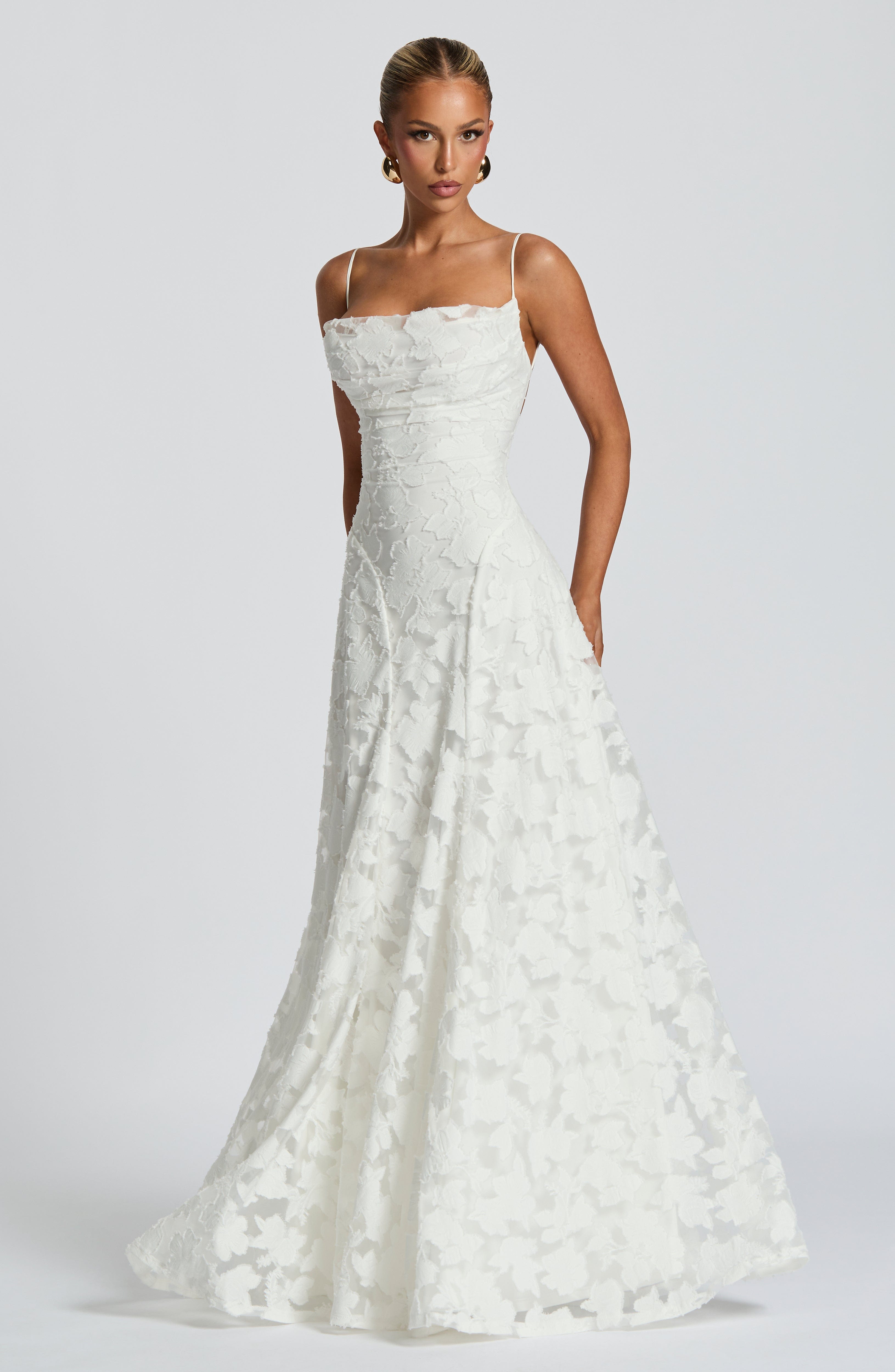 Abito maxi Elise Gingham avorio Bella di Roma – tessuto voile