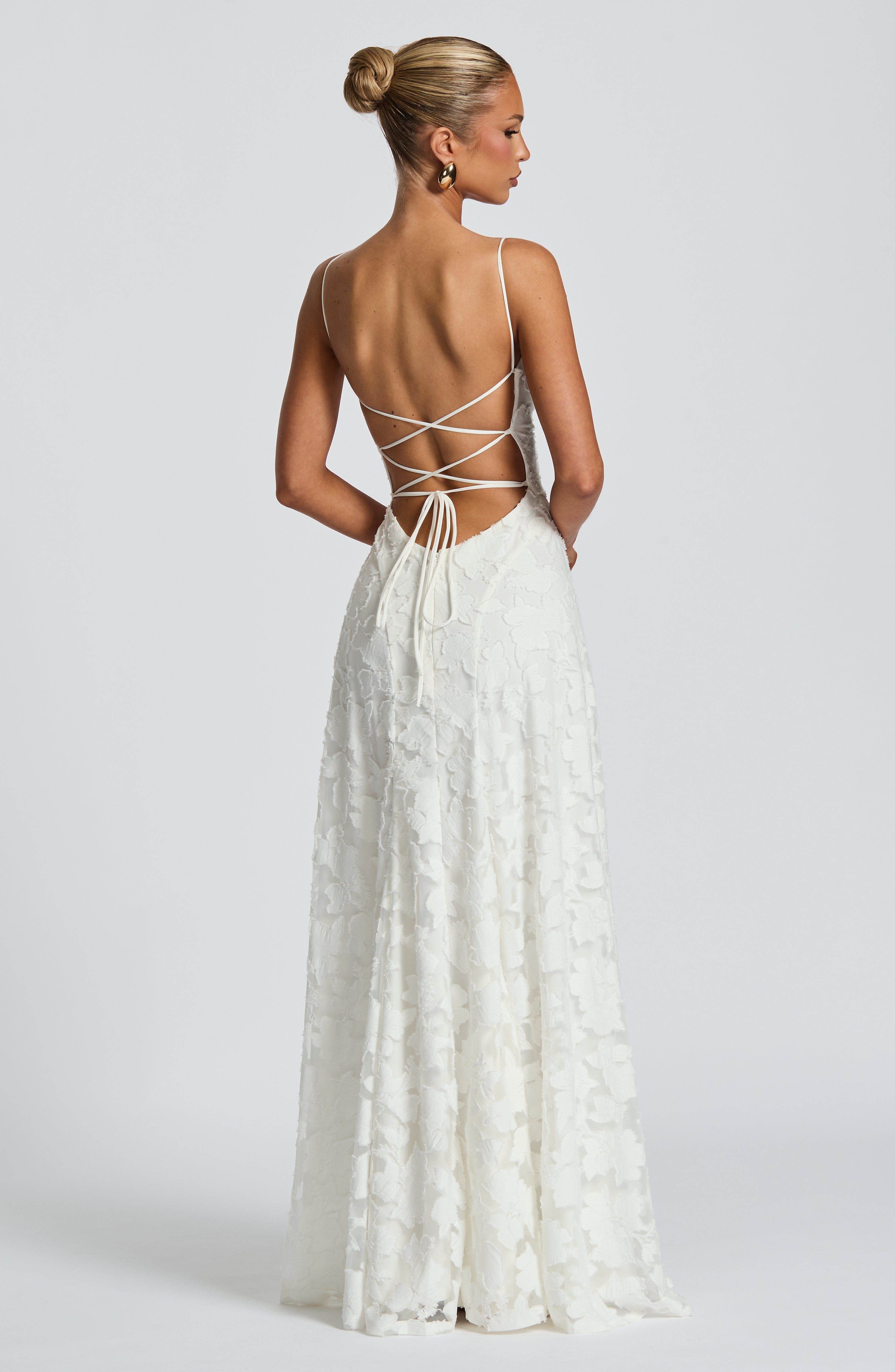 Abito maxi Elise Gingham avorio Bella di Roma – gonna a godet