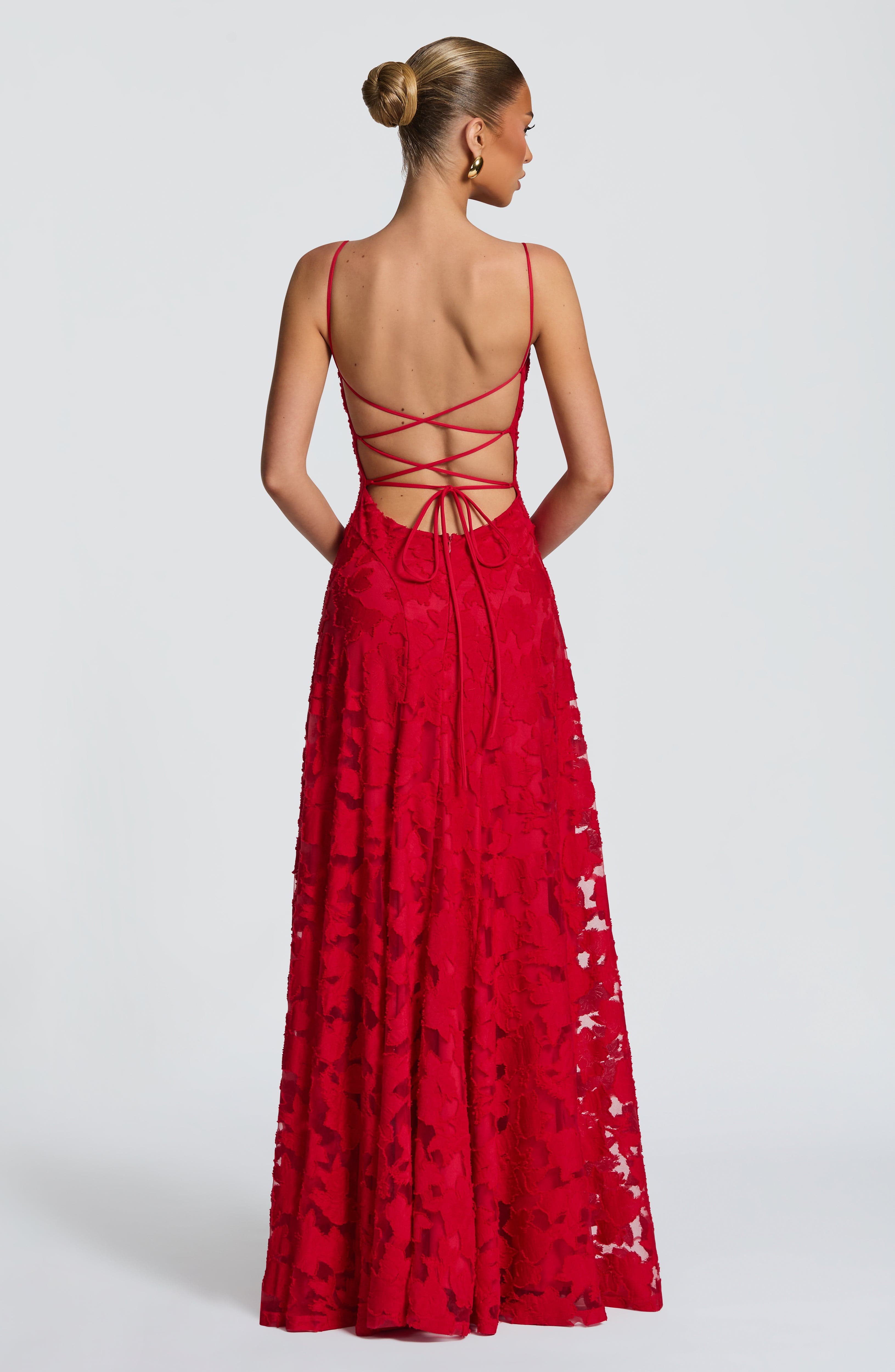 Abito maxi Elise Gingham rosso Bella di Roma – vista laterale