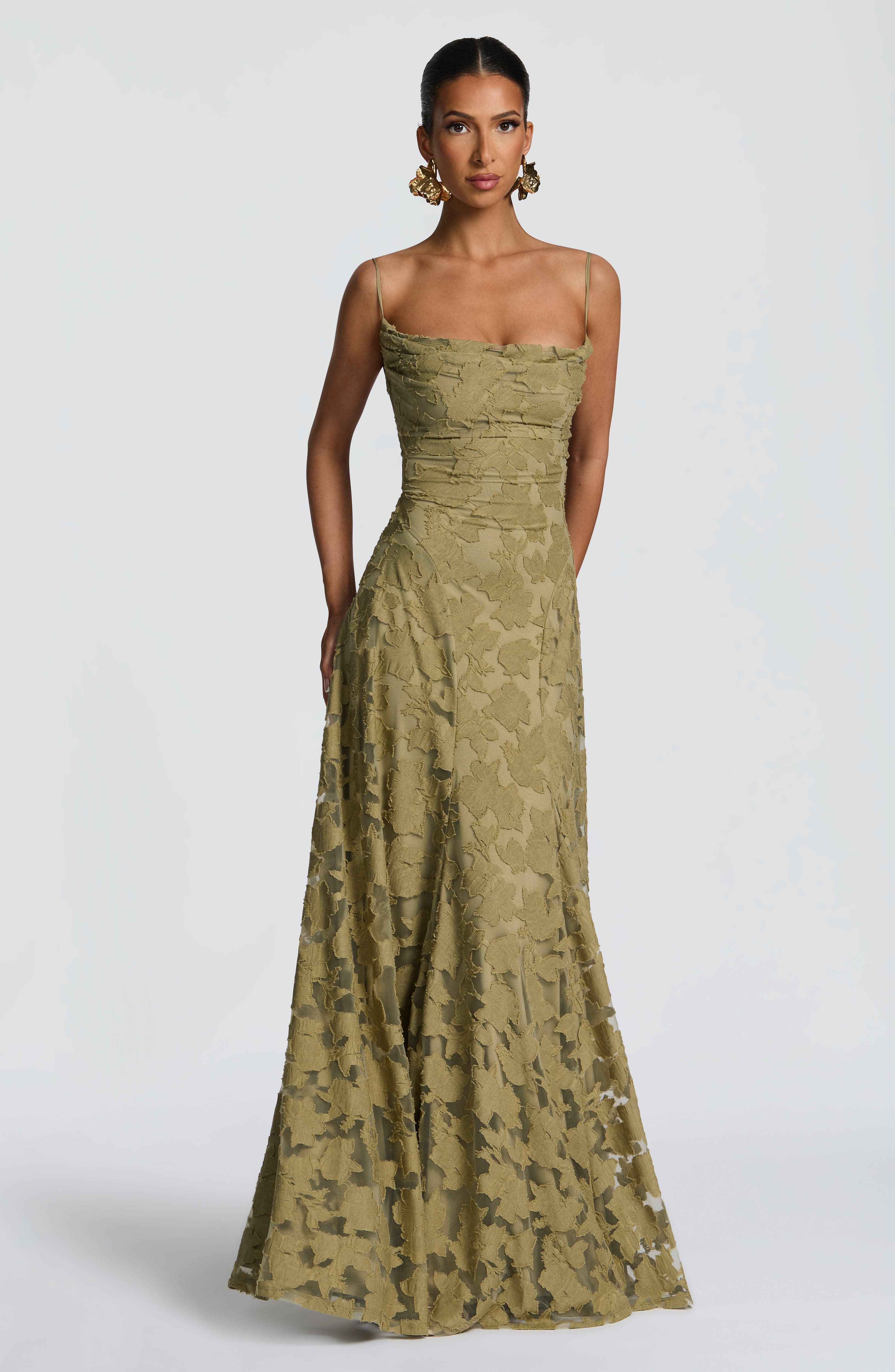 Abito maxi Elise Gingham verde Bella di Roma – vista frontale