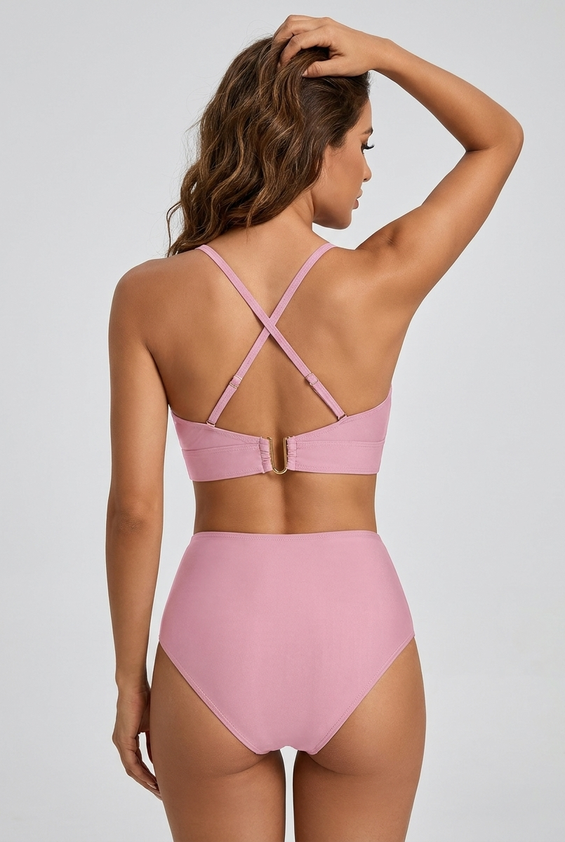 Bikini a vita alta con zip frontale Rosa – vista laterale | Bella di Roma
